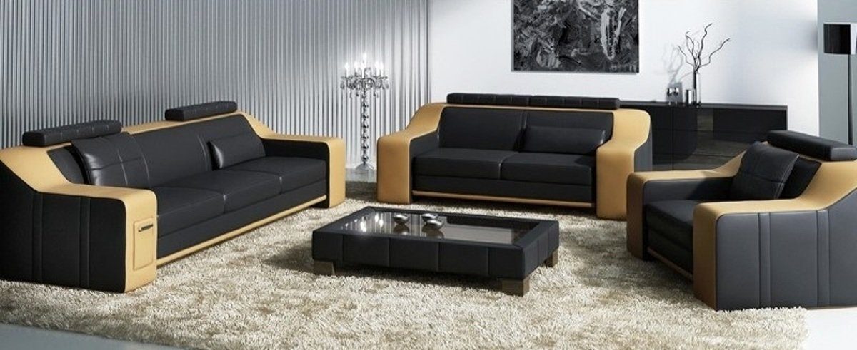 JVmoebel Sofa Ledersofa Set Sofa Couch Sitz Polster Garnitur Sofagarnitur 3+2+1, Made in Europe