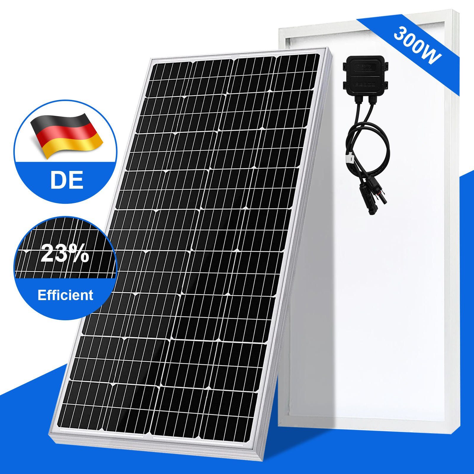 GLIESE Balkonkraftwerk 12V Monokristallin Solarpanel 300W Balkonkraftwerk Wohnmobil/Camper, 300 W, Monokristallin, (packung, 1-St., Solaemodul), Kaskadierbar in Strings parallel/seriell