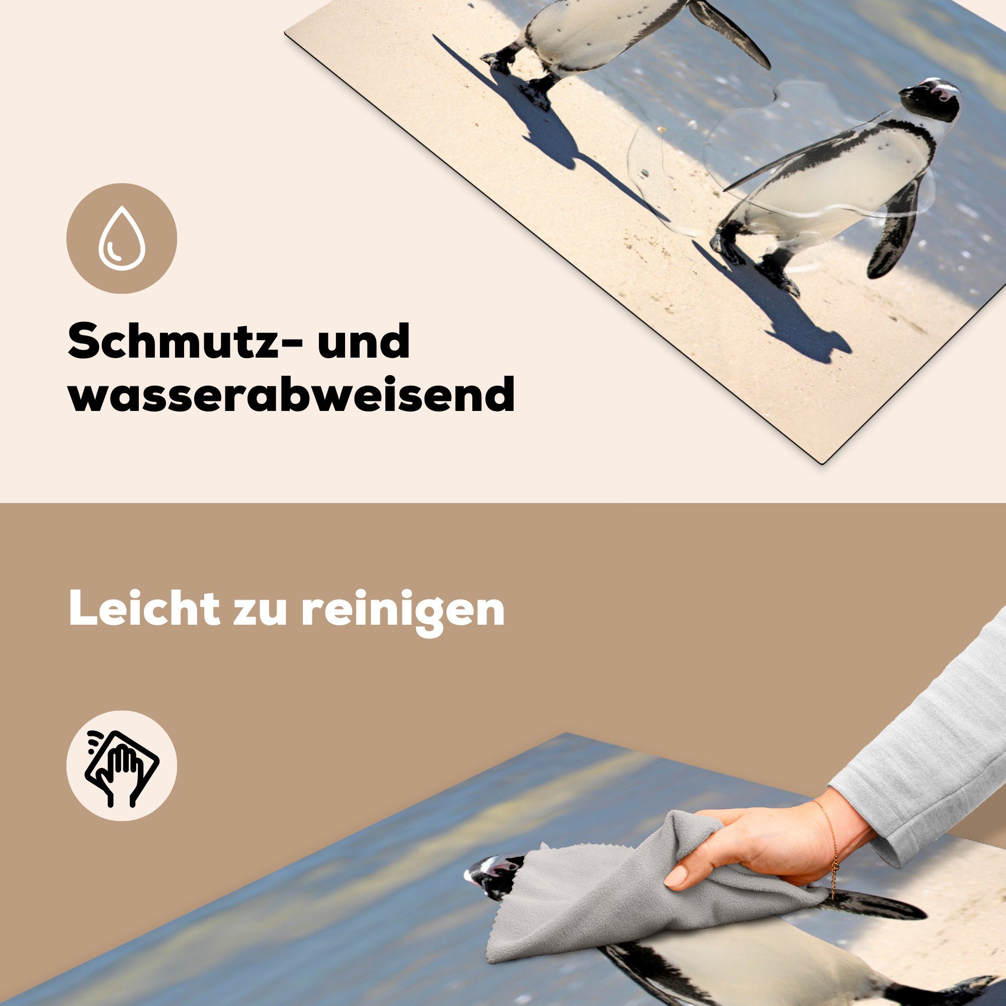 MuchoWow Herdblende-/Abdeckplatte Zwei Vinyl, tlg), für Strand, Schwarzfußpinguine cm, küche, die (1 spazieren Ceranfeldabdeckung Schutz am Induktionskochfeld 81x52