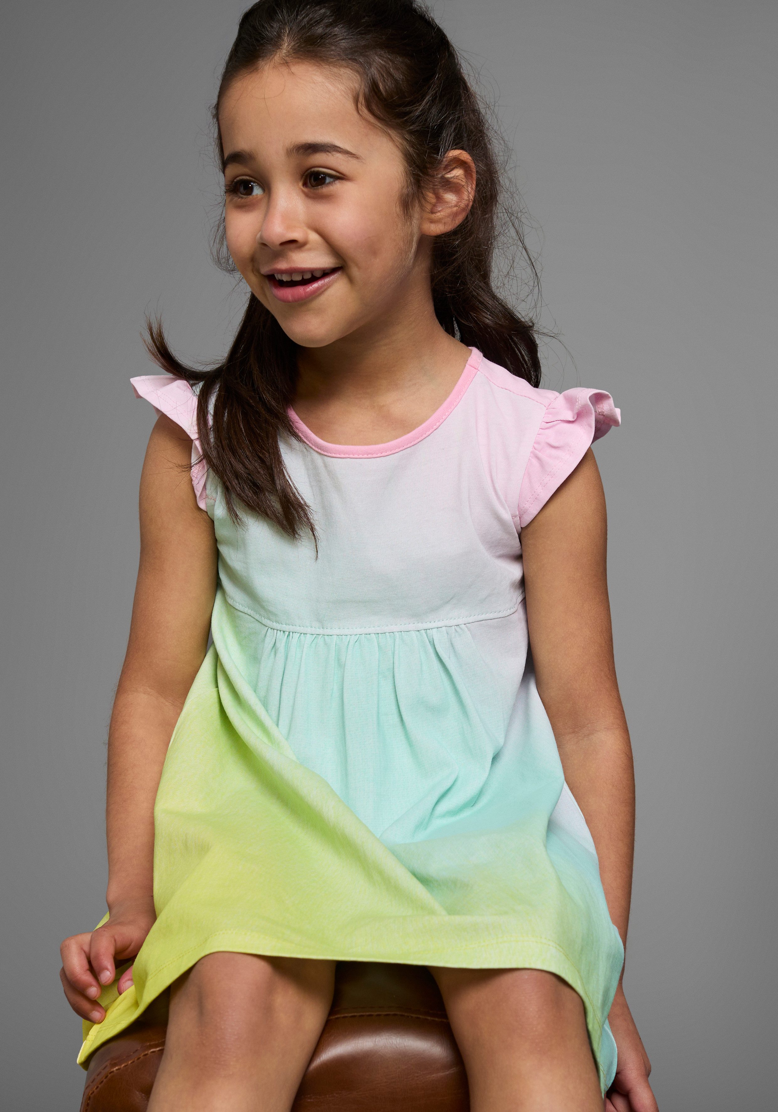 KIDSWORLD Jerseykleid in Regenbogenfarben kniefreie Länge, weit ausgestellter Schnitt, aus Baumwolle – Bild 2 von 5