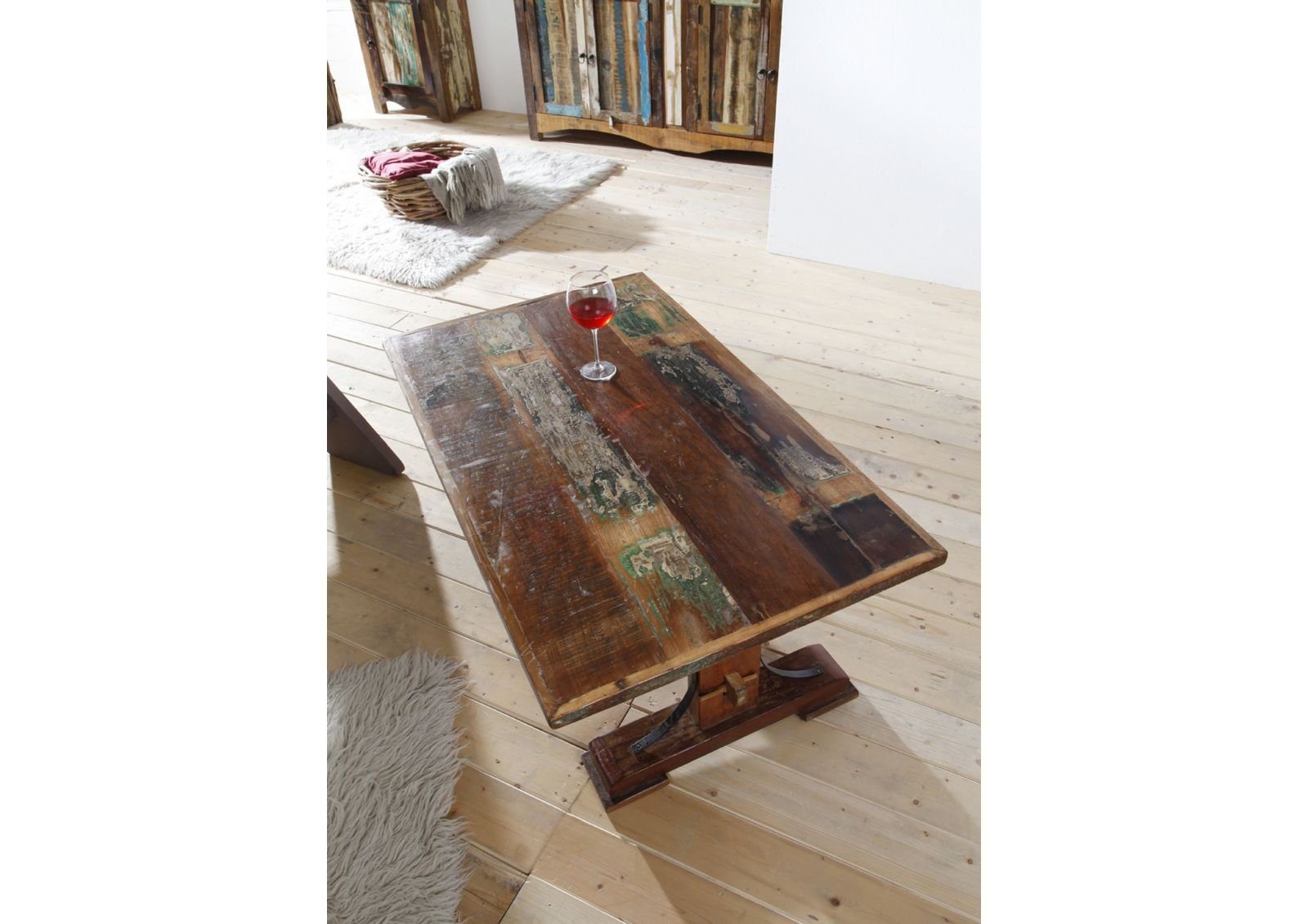 Massivmoebel24 Couchtisch NATURE OF SPIRIT (Massivholz, Massivholztisch), Couchtisch Altholz 120x70x45 mehrfarbig lackiert NATURE OF SPIRIT #06