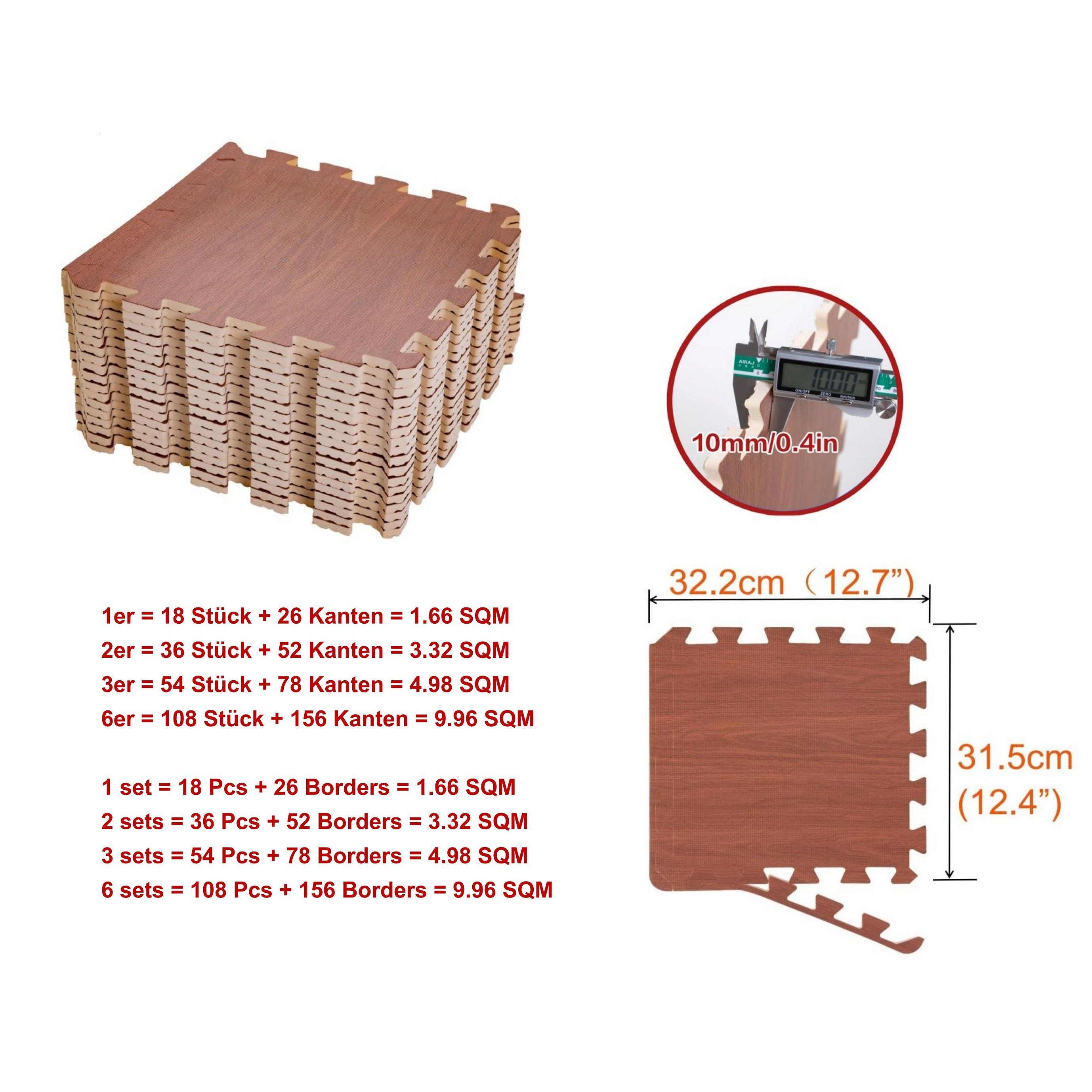 BodenMax Holzoptik rutschfest, Stücke Dunkle Holzoptik 36stück=3.32m² EVA BodenMax 18,36,54,108 Gymnastikmatte Bodenturnmatte