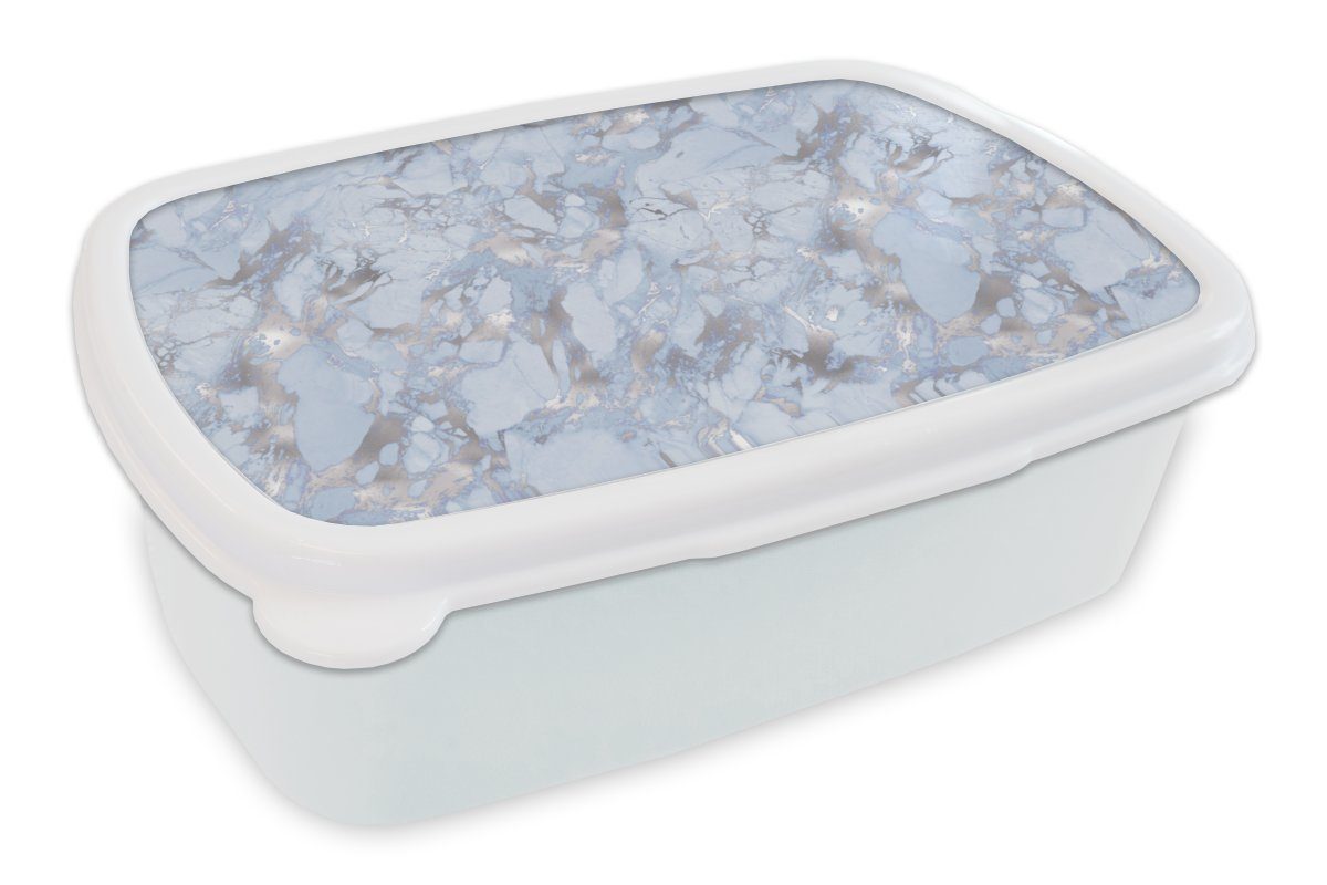 MuchoWow Lunchbox Marmor - Silber - Design, Kunststoff, (2-tlg), Brotbox für Kinder und Erwachsene, Brotdose, für Jungs und Mädchen weiß