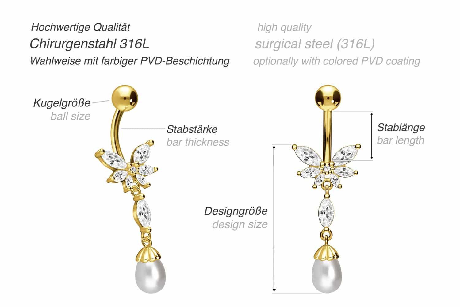 PIERCINGLINE Bauchnabelpiercing Chirurgenstahl Bananabell SCHMETTERLING + günstig online kaufen