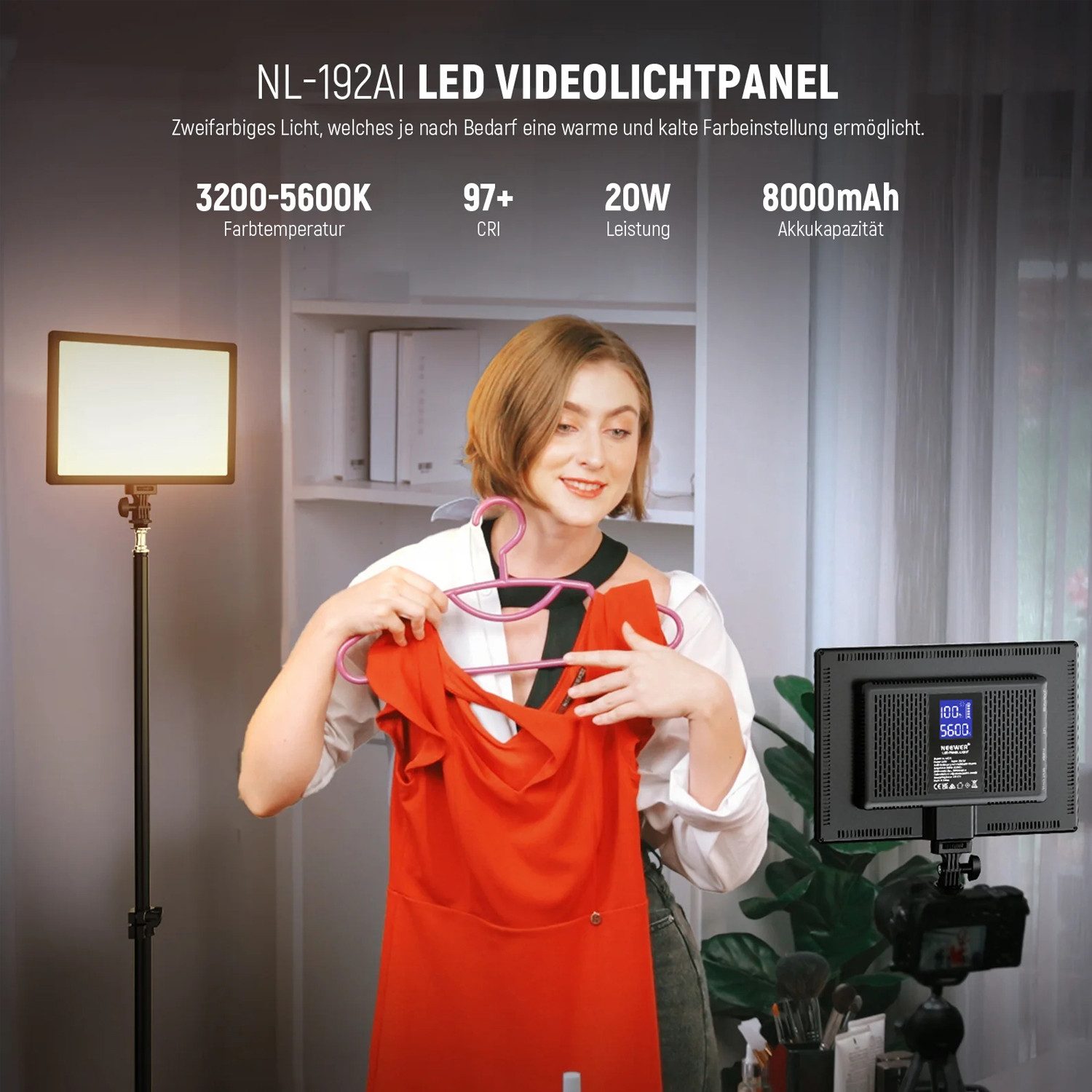 Neewer Videoleuchte Neewer Dauerlicht NL192AI LED Flächenleuchte, Videografie, Fotografie, Content-Creator, Filmemacher