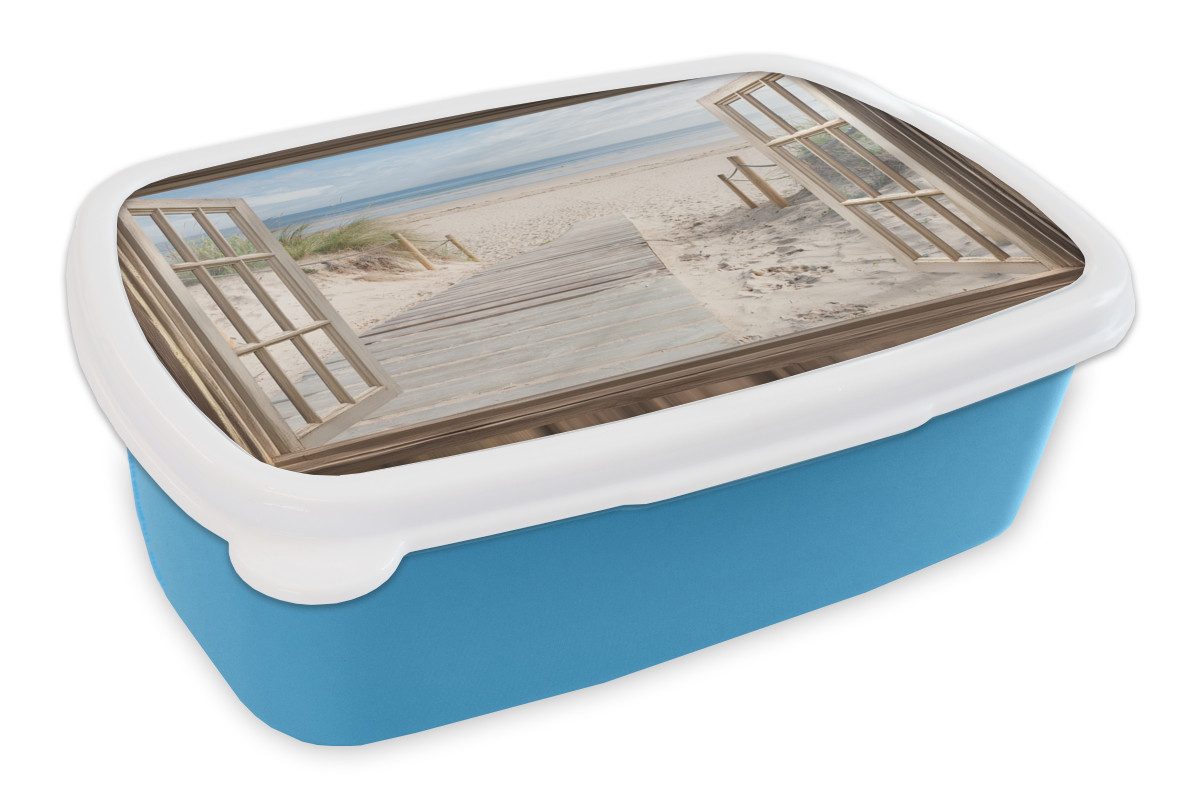 MuchoWow Lunchbox Durchblick - Strand - Dünen - Weg - Landschaft, Kunststoff, (2-tlg), Brotdose, Lunchbox, Brotbox für Kinder und Erwachsene