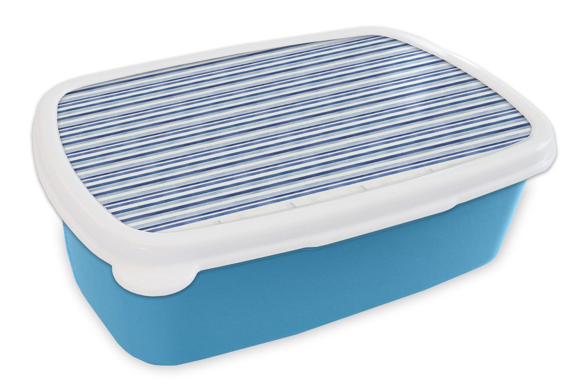MuchoWow Lunchbox Patroon - Strepen - Blauw, Kunststoff, (2-tlg), Brotdose, Lunchbox, Brotbox für Kinder und Erwachsene