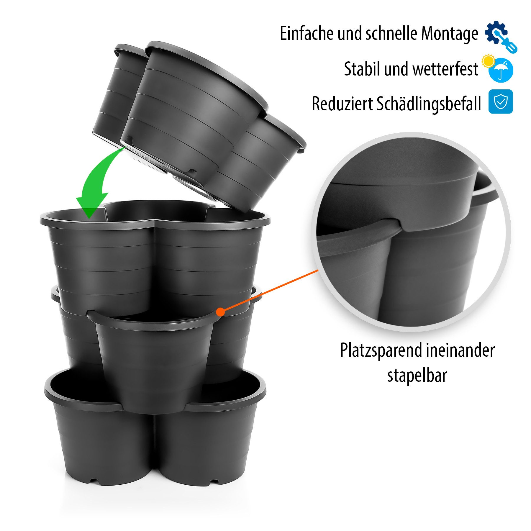 BigDean Pflanzkübel 4er Set Pflanzturm ideal für Erdbeeren, Kartoffeln & Kräuter (Set, 1 St., 4 Töpfe), Ideal für Kartoffeln, Kräuter, Erdbeeren und mehr