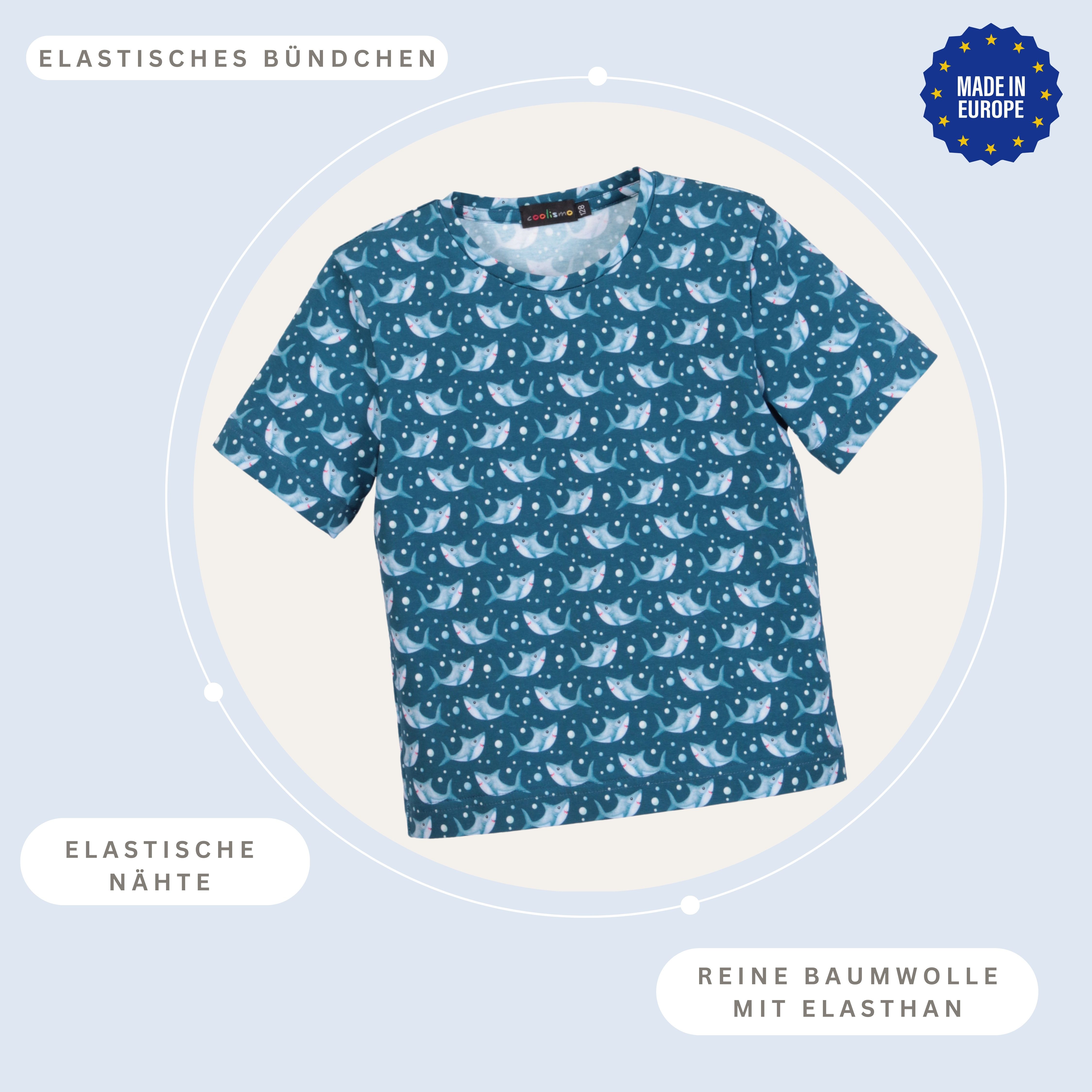 coolismo T-Shirt mit Tier-Motiv "Kleine Haie" for BOYS, Allover-Druck, Baumwolle, Made in EU