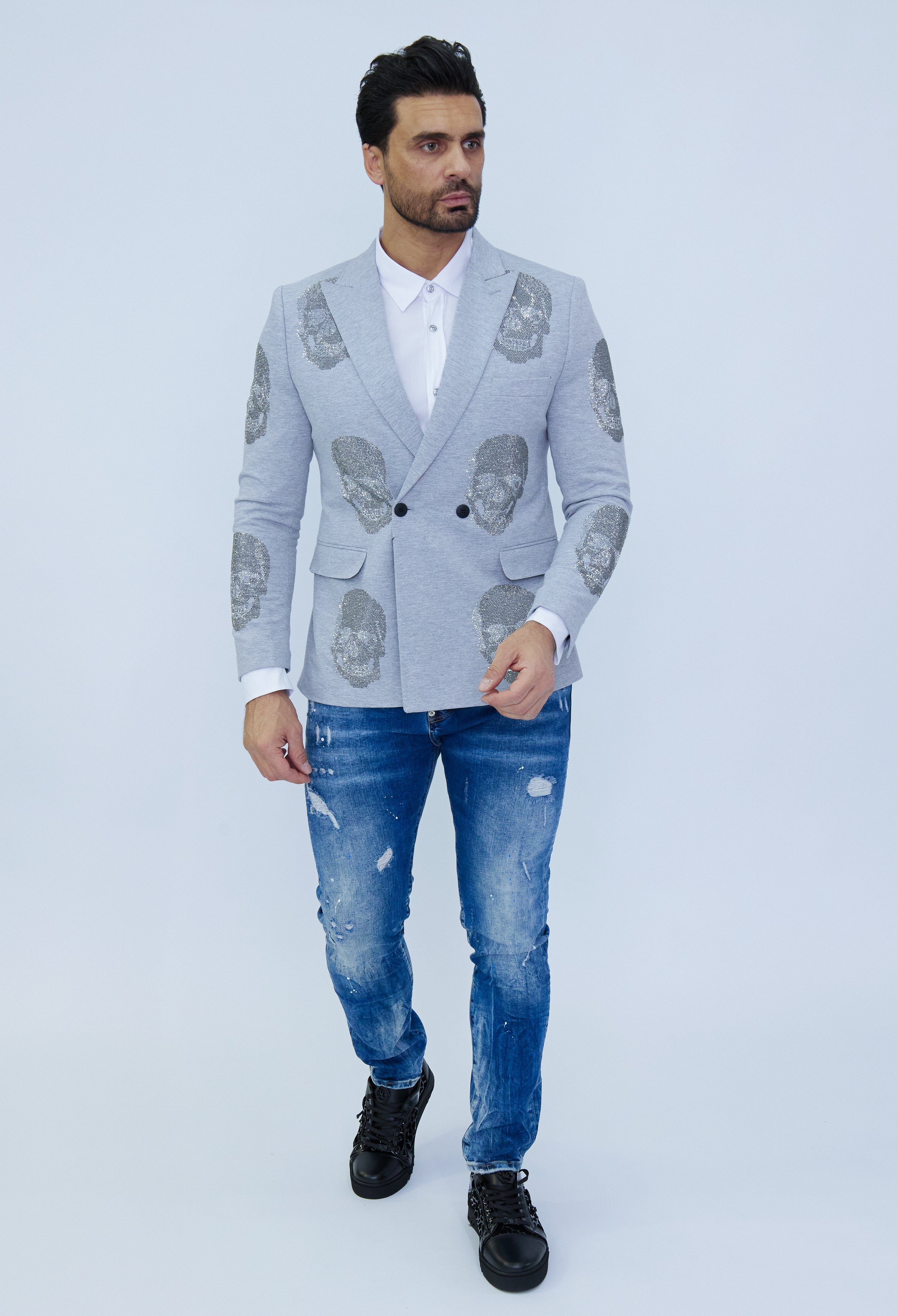 Denim Distriqt Sakko Elegantes Herren Strass Totenkopf Sakko im klassischen Design