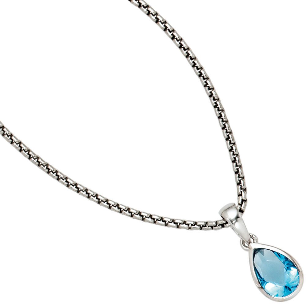 Schmuck Krone Kettenanhänger Anhänger 925 Silber Zirkonia hellblau, Silber 925