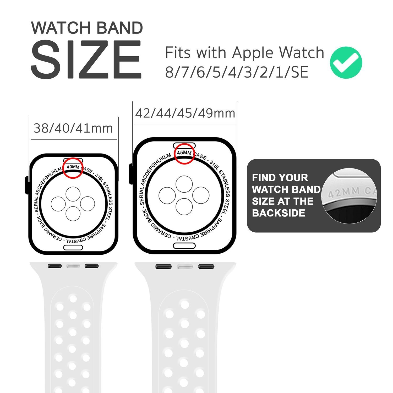 Nalia Smartwatch-Armband Apple Watch 42mm/44mm/45mm/49mm, Gelochtes Uhr für Sport Atmungsaktiv / Weiß Ersatzband Silikon / Fitness