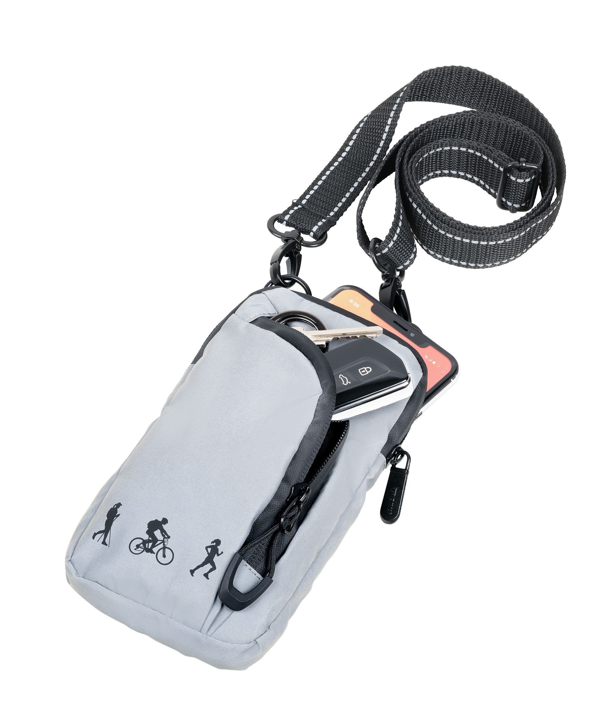 TROIKA Handytasche zum umhängen BLUE CYCLE SMARTBAG, 2 Fächer, verstellbarer Gurt, Textil-Hauptmaterial aus 100 % rPET, Kartenfach, Metallkarabiner – Bild 2 von 4