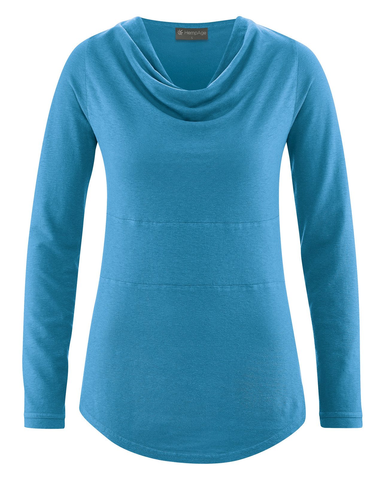Langarmshirt Langarmshirt mit Wasserfallkragen Hanf/Biobaumwolle Casual Fit