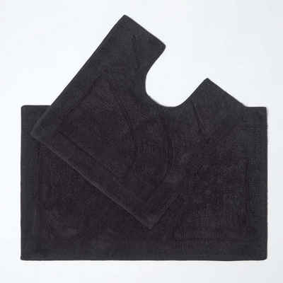 Badematte 2 teiliges Luxus Badematten Set 100% Baumwolle schwarz Homescapes, Höhe 30 mm