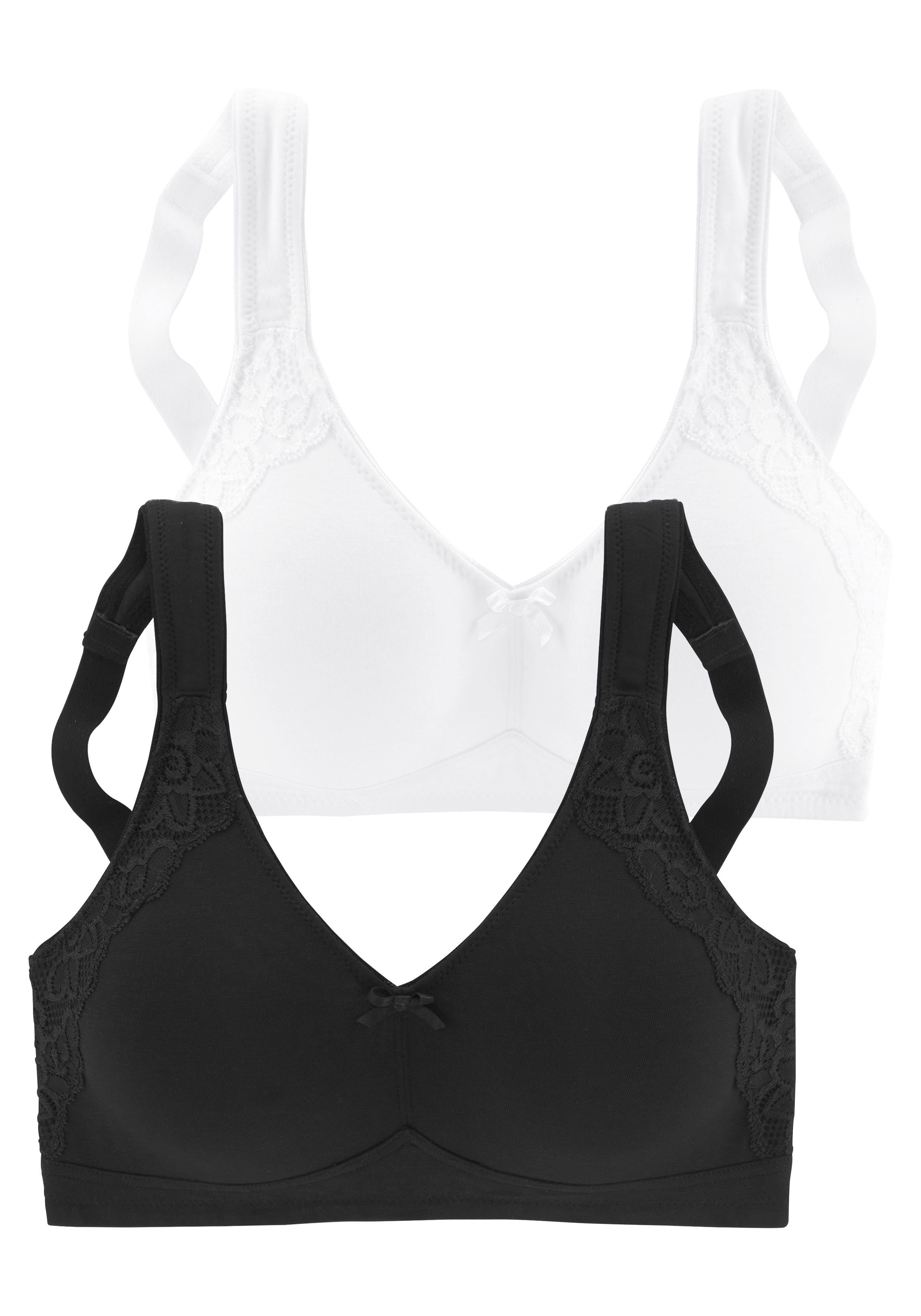 ohne Bügel, aus Basic 2 (Packung, Soft-BH petite schwarz+weiß fleur Dessous Baumwolle, Stück)