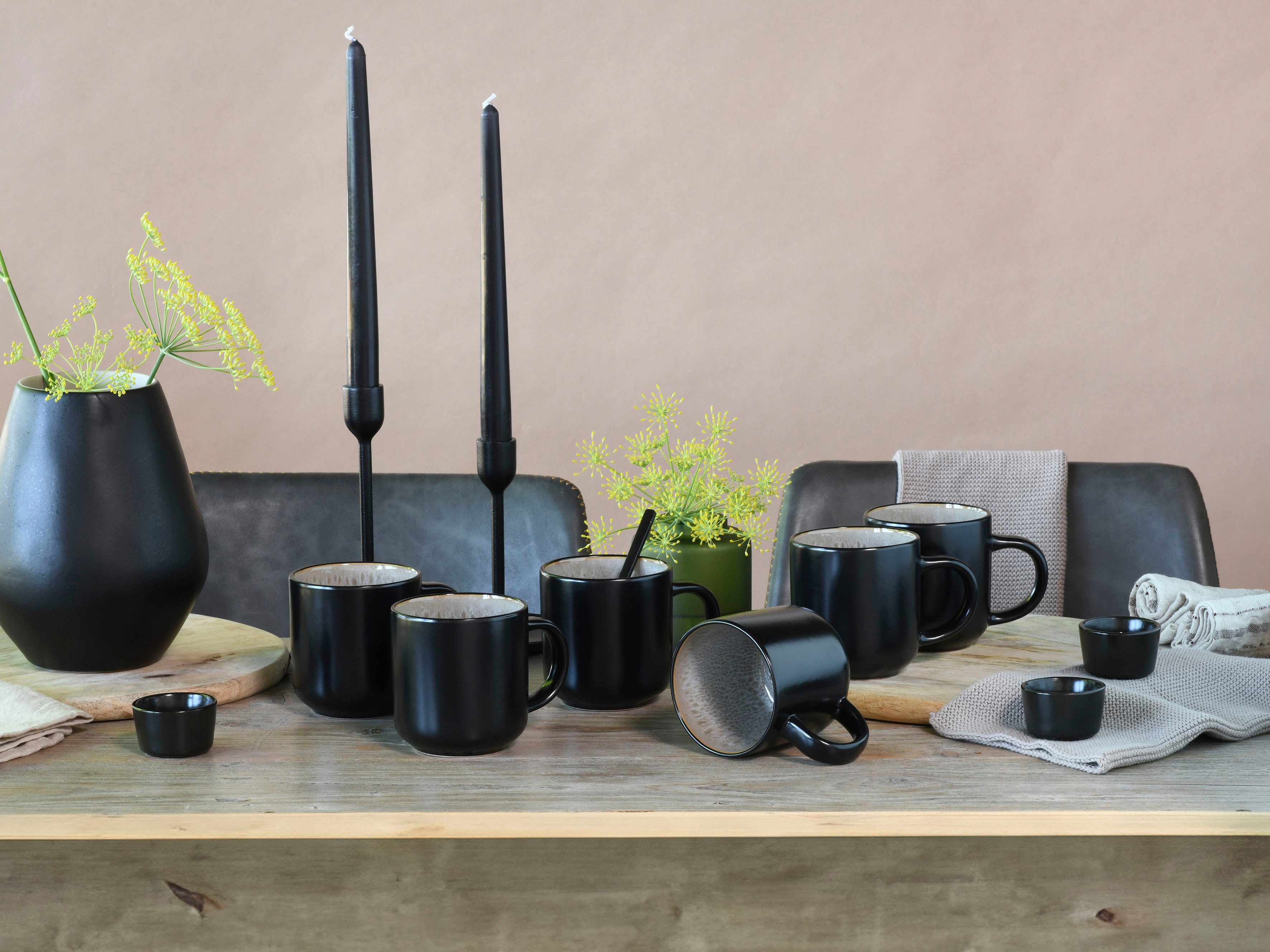 OTTO home Becher modernes 6-teiliges Kaffeebecher-Set Novalee, 6-tlg., Steinzeug, hohe Haltbarkeit, spülmaschinen- & mikrowellengeeignet, Reaktivglasur