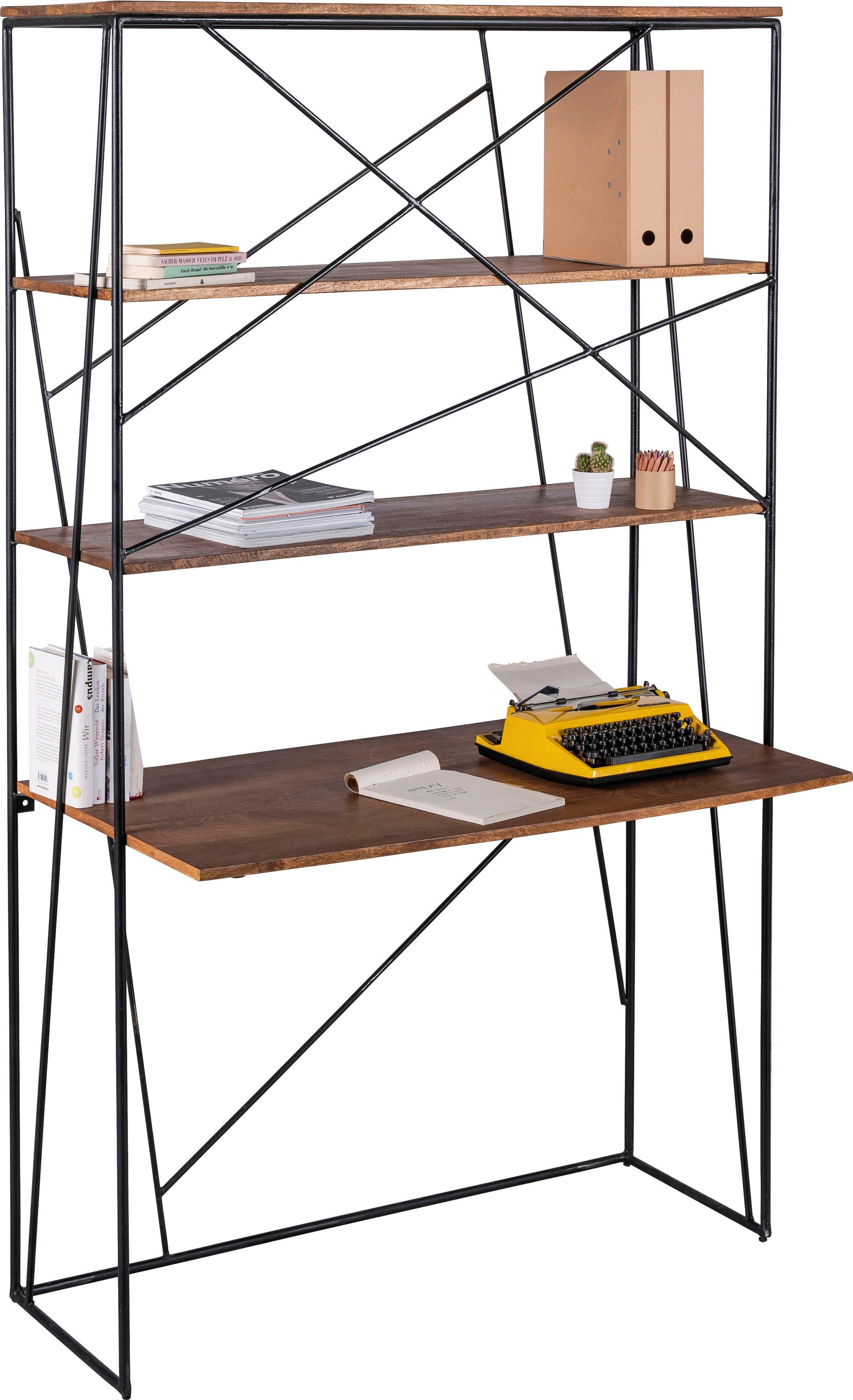 SIT Sekretär T-NEST SHELF OFFICE, großes, offenes Sekretärregal, aus Mangoholz und Metall