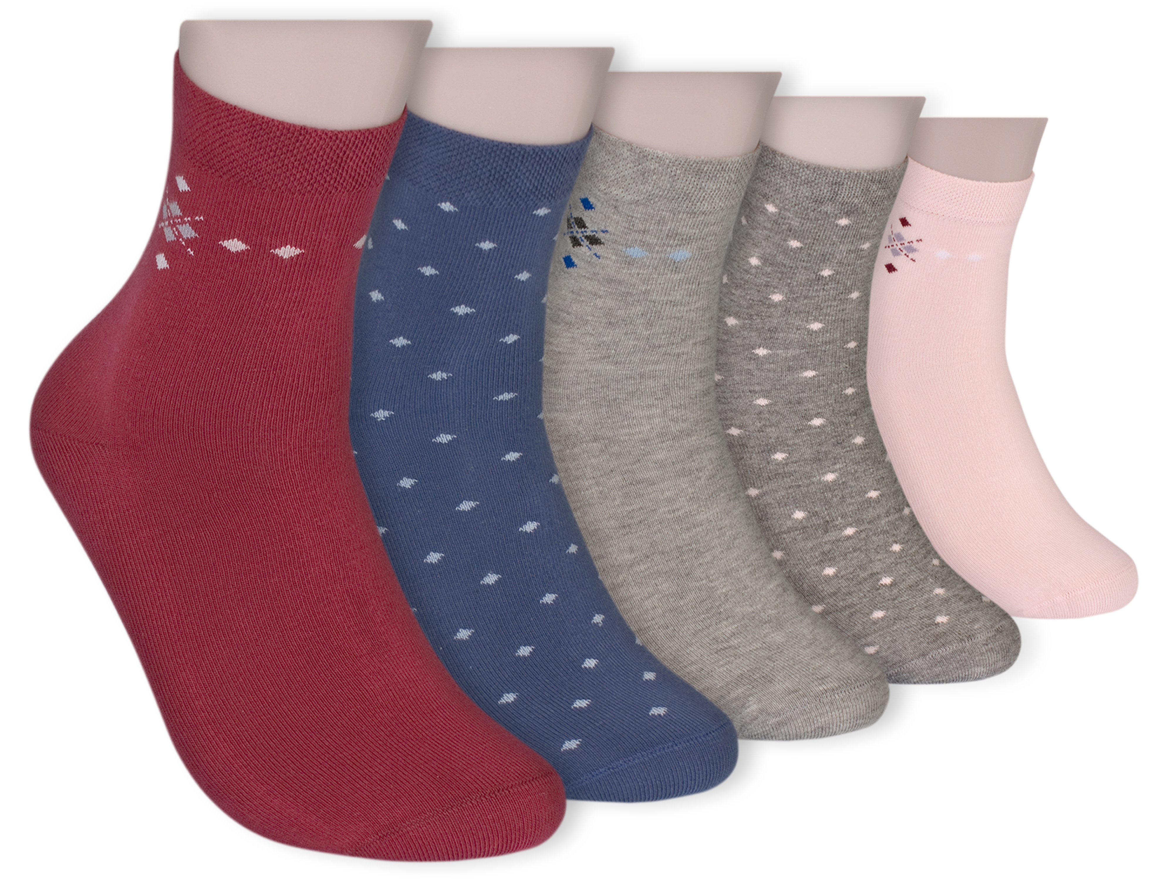 Die Sockenbude Kurzsocken WELLNESS - Damen Kurzsocken (Bund, 5-Paar, blau rot rosa) mit Komfortbund ohne Gummi