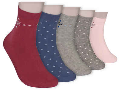 Die Шкарпеткиbude Kurzsocken WELLNESS - Damen Kurzsocken (Bund, 5-Paar, blau rot rosa) mit Komfortbund ohne Gummi