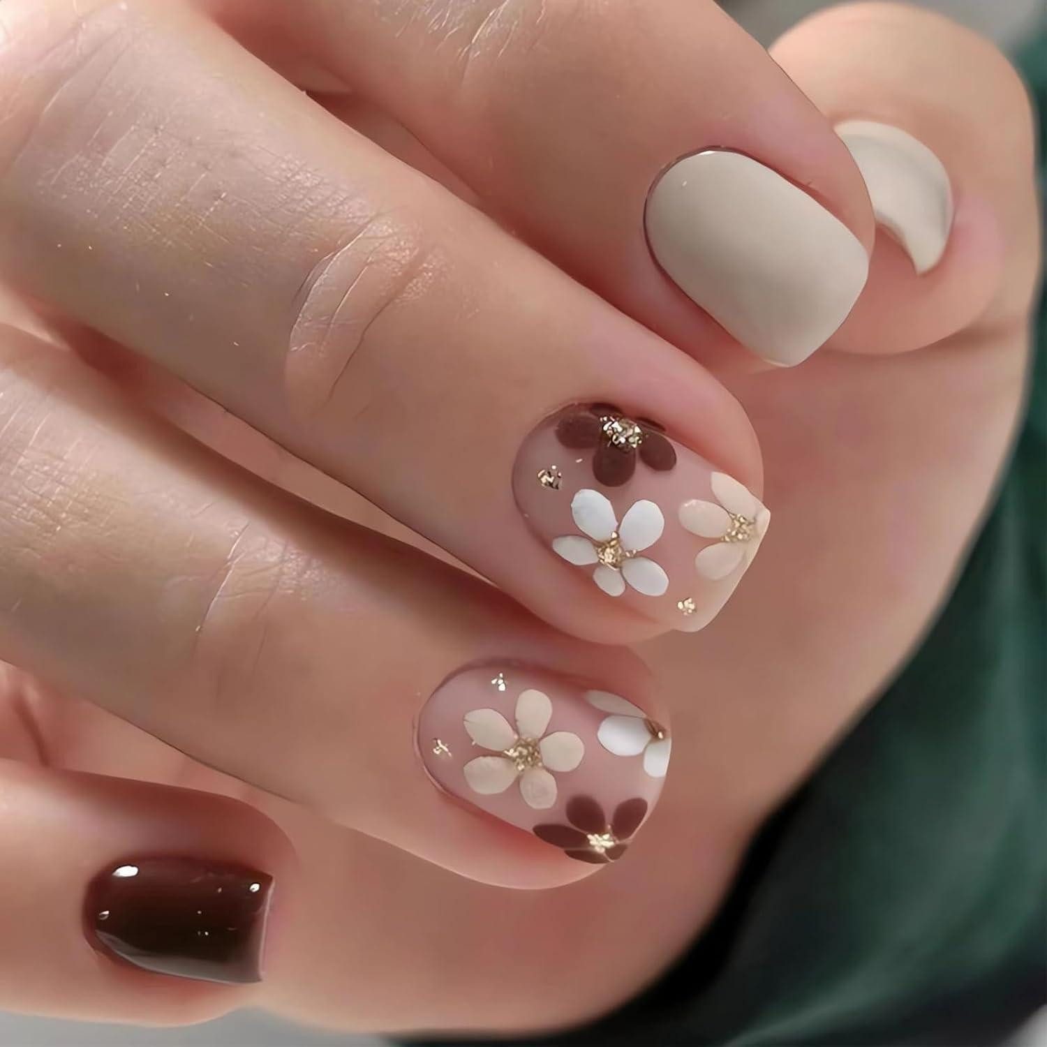 LuxusKollektion Штучні нігті Künstliche Nägel mit Blumen in Rosa, 24 Stück, Aufkleben, Mini Feile