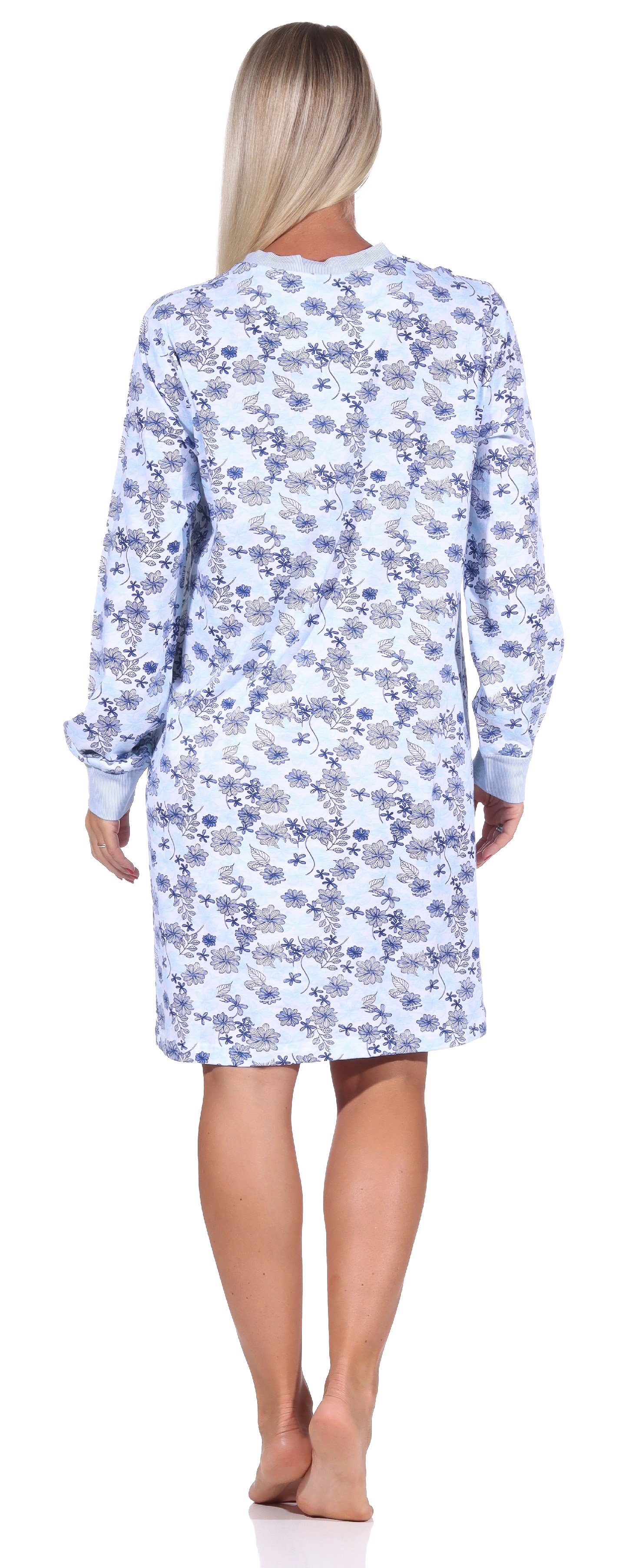 Normann Nachthemd - mit in Nachthemd Übergrößen Bündchen Damen in Optik auch langarm hellblau