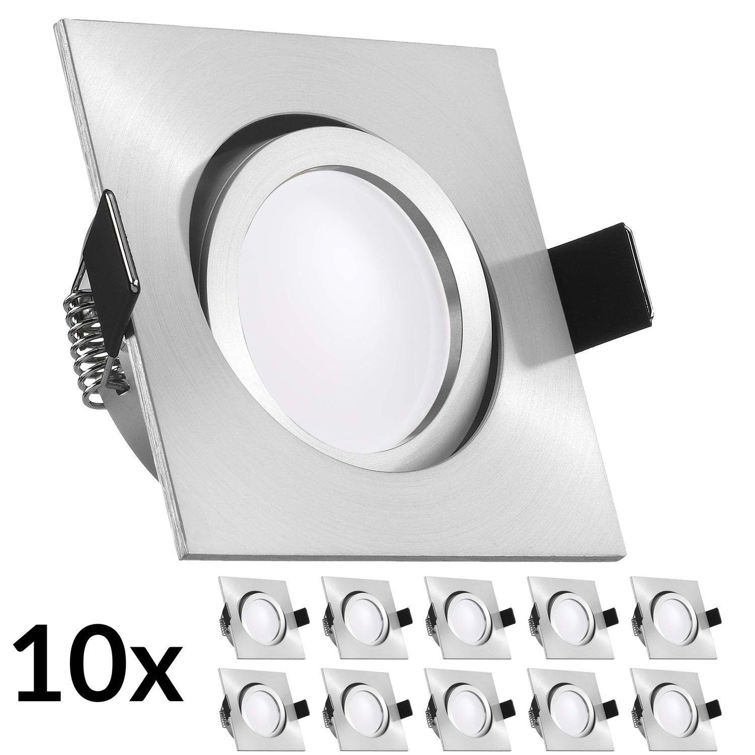 10er Einbaustrahler extra Einbaustrahler mit LED 5W LED Leuch flach matt LEDANDO in aluminium Set