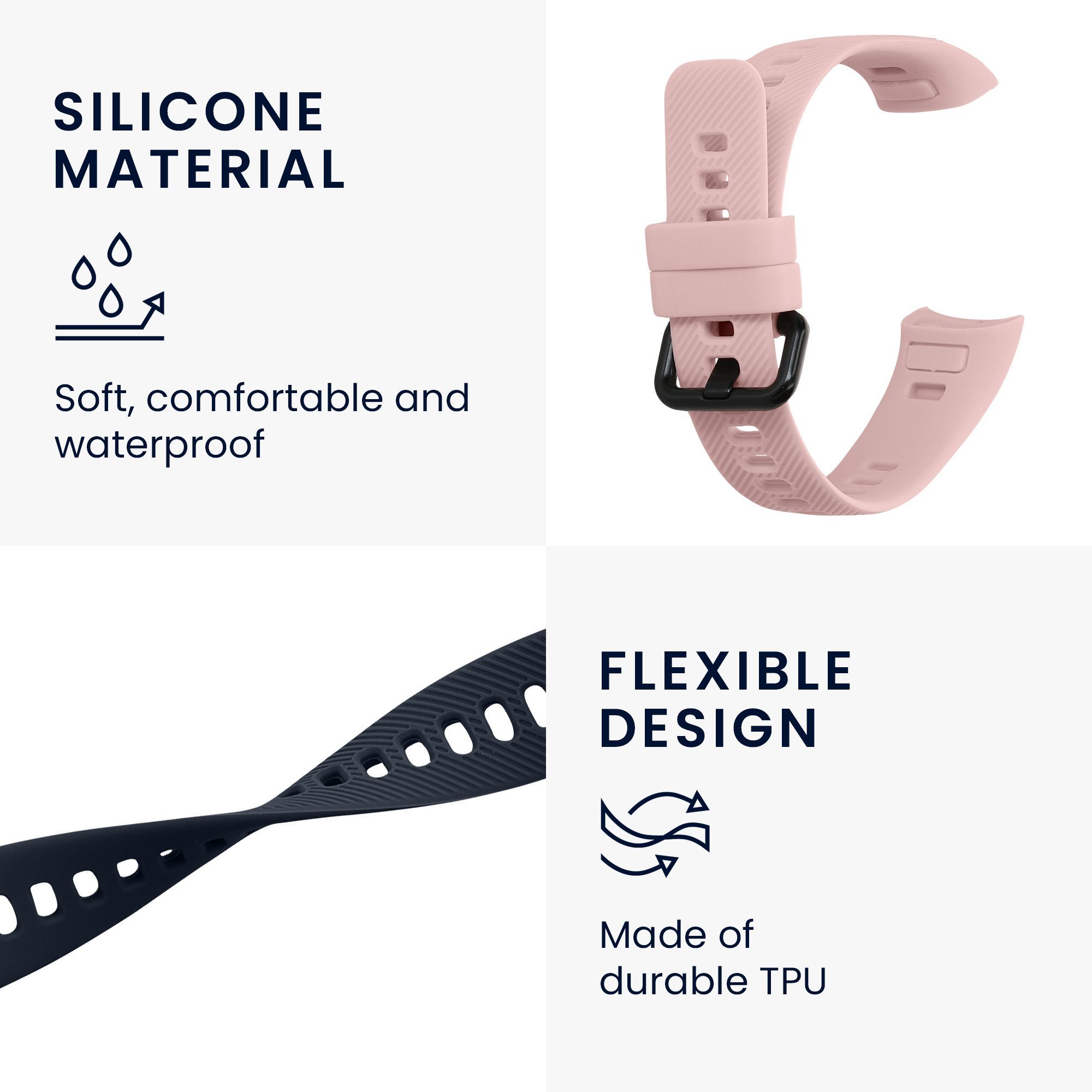 kwmobile 2x Uhrenarmband für HONOR Band 5 / Band 4 Armband Smartwatch, 2-tlg., Fitnesstracker Band Set aus TPU Silikon - Ersatzarmband Smartwatch