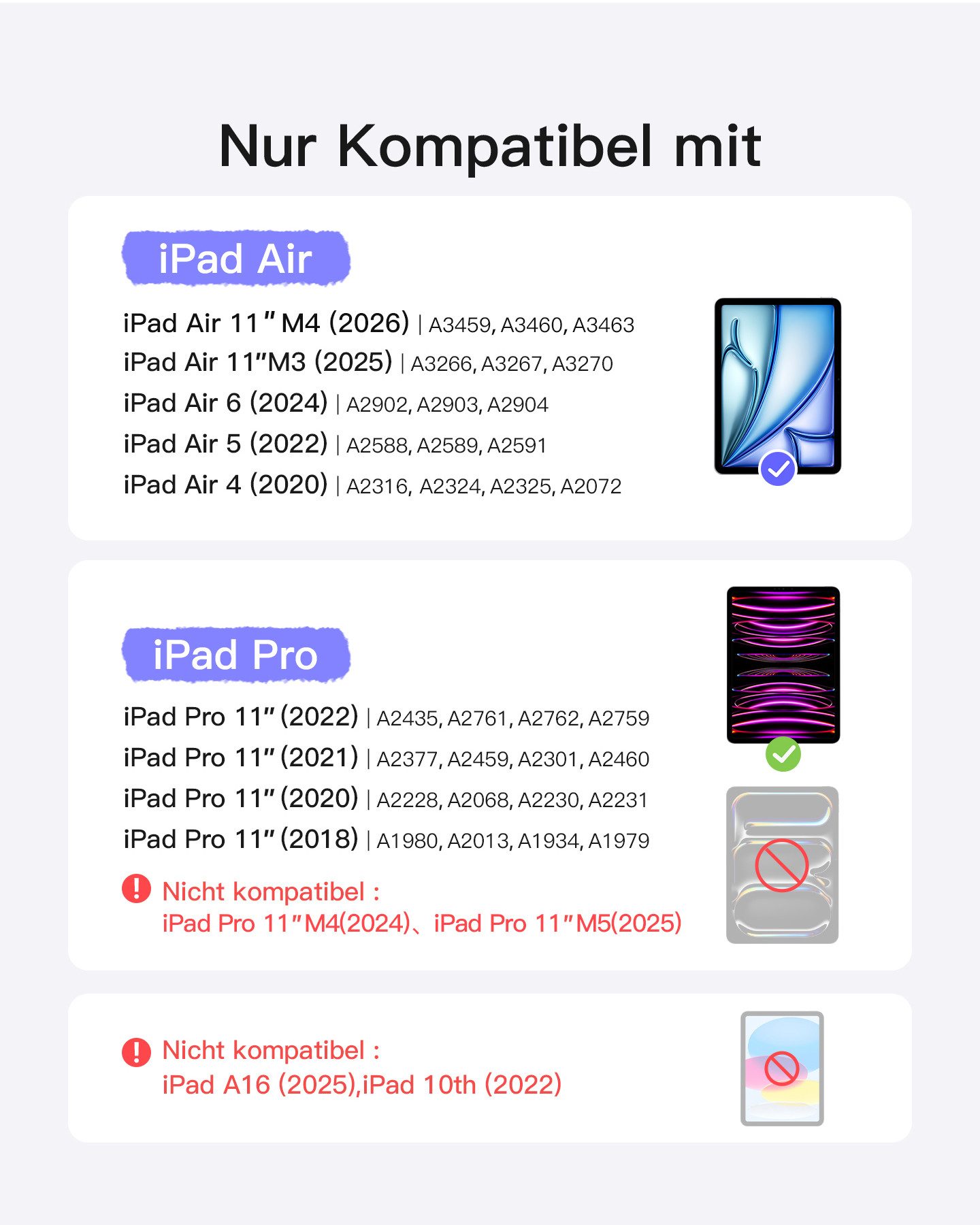 Inateck Magnetische Tastatur Hülle für iPad Air 11‘‘ M4/M3/M2,Magic Keyboard iPad-Tastatur (Großes Trackpad,LED Anzeige,7 Farben Hinterleuchtet,mit Stifthalter)