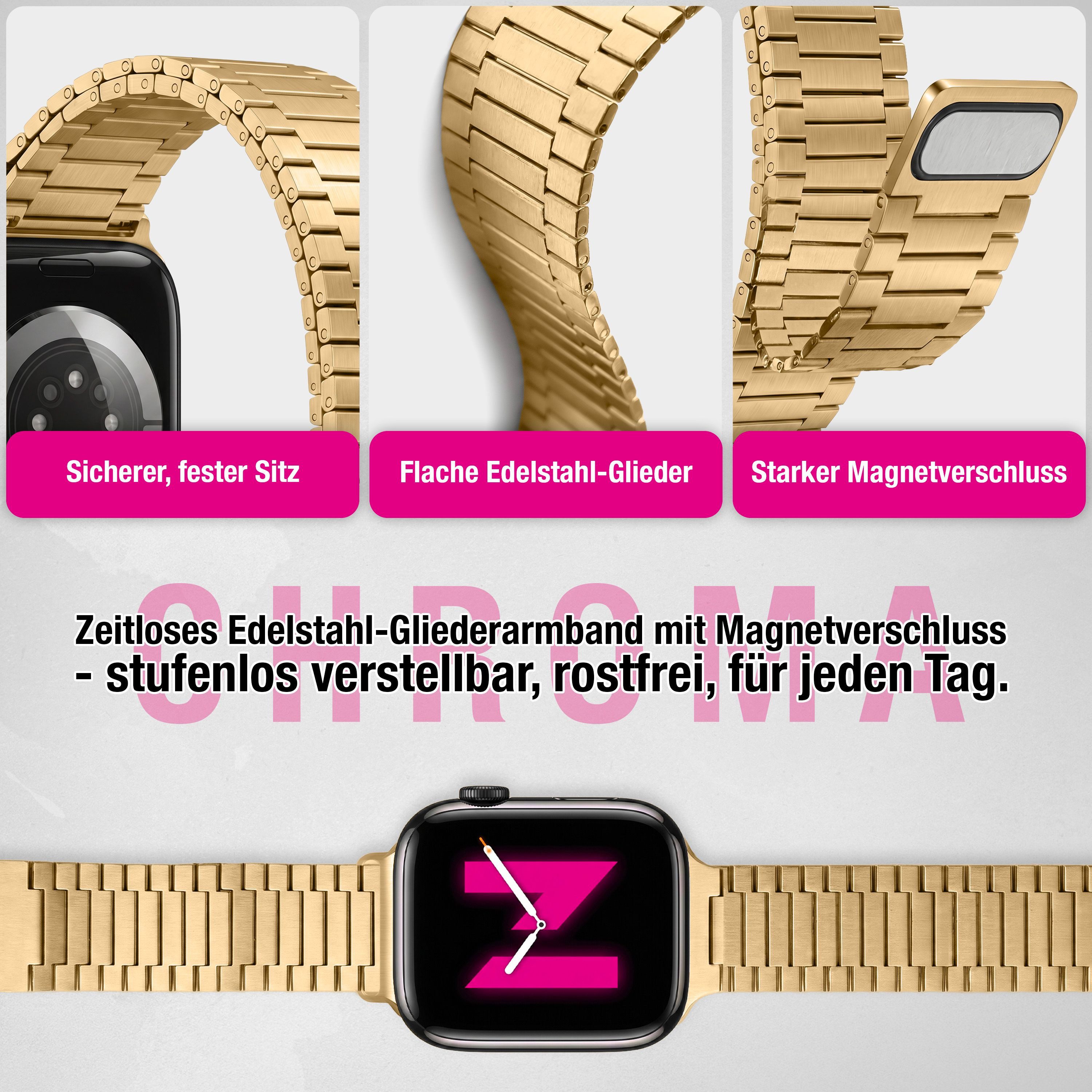 Nalia Smartwatch-Armband Apple Watch 38mm/40/41/42(Serie 10/11), Edles Edelstahl Ersatzarmband / für Sport Uhr / Magnetisch & Rostfrei