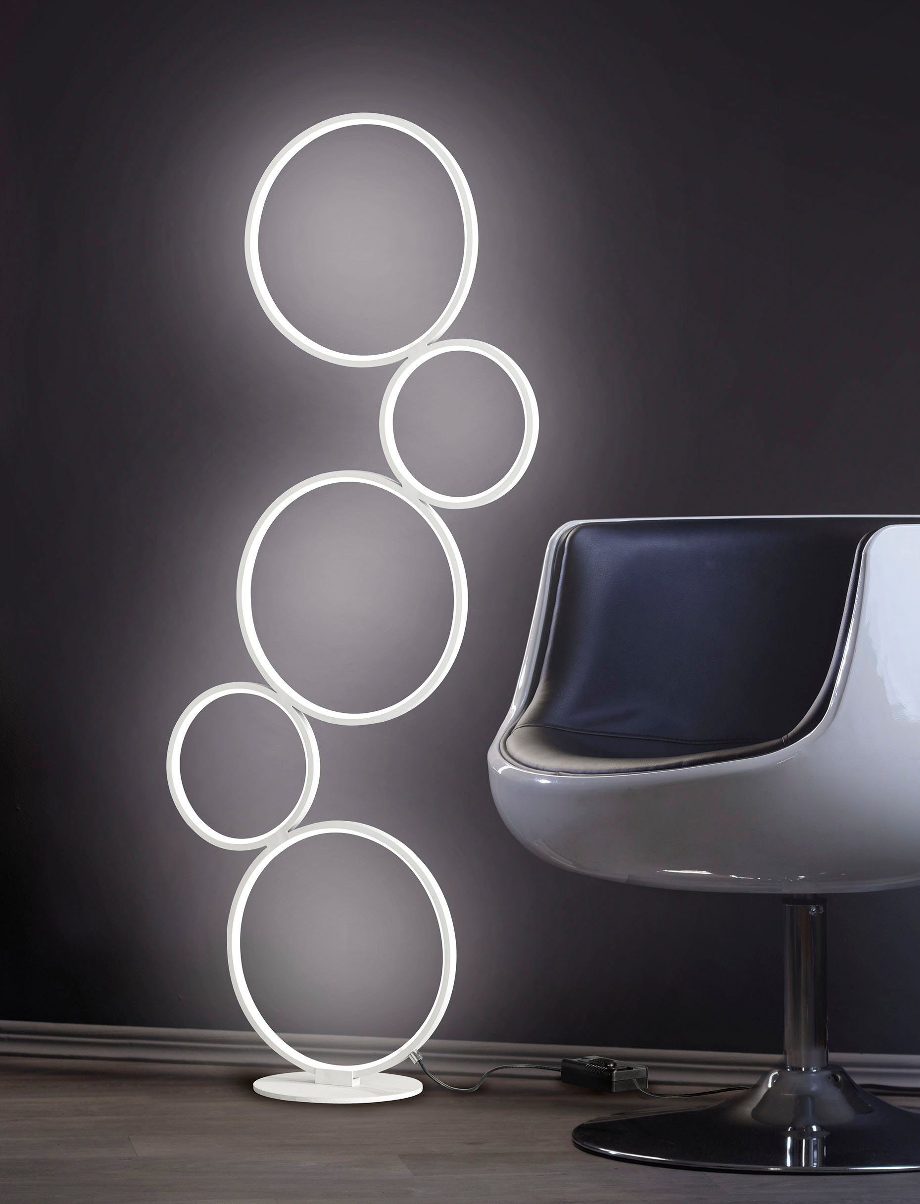 TRIO Leuchten LED Stehlampe Rondo, Dimmfunktion, LED fest integriert, Warmweiß, Stehleuchte mit Fussschalter integrierter Dimmer Höhe 115cm warmweiß
