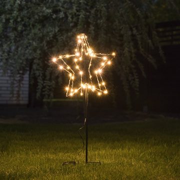 MARELIDA LED-Stern für außen LED Leuchtstern 3D Gartenstecker 52LED H:75cm Batterie Timer für Außen, LED Classic, warmweiß (2100K bis 3000K)