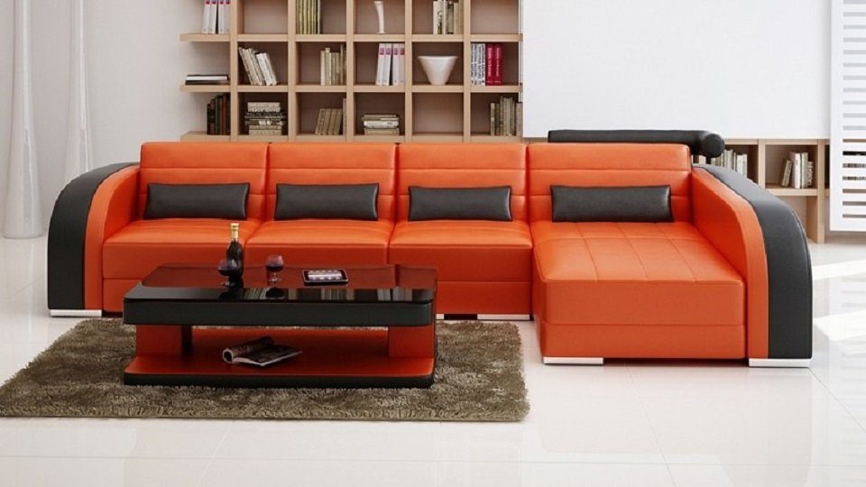 JVmoebel Sofa Moderne Sofa Eckgarnitur L Form Polster Sitz Ecke Couch + Sessel, Made in Europe Orange/Schwarz