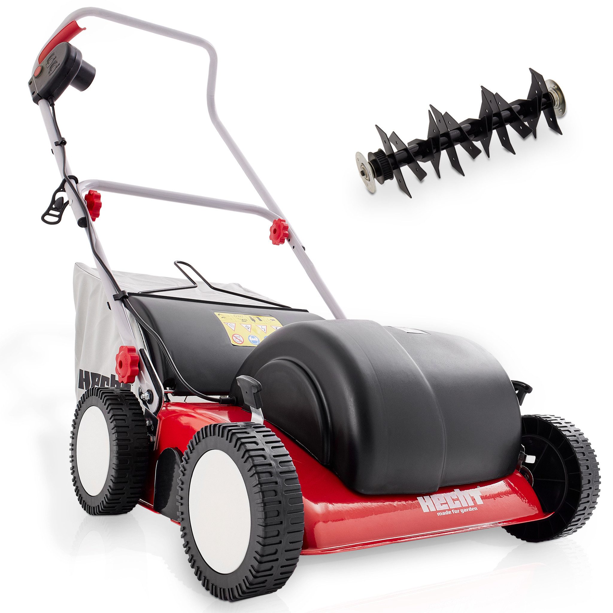 Hecht Elektro-Vertikutierer / Lüfter 1700W mit 50L Fangkorb -8mm bis 12mm Arbeitstiefe, 36 cm Arbeitsbreite, 13 Doppelmesser