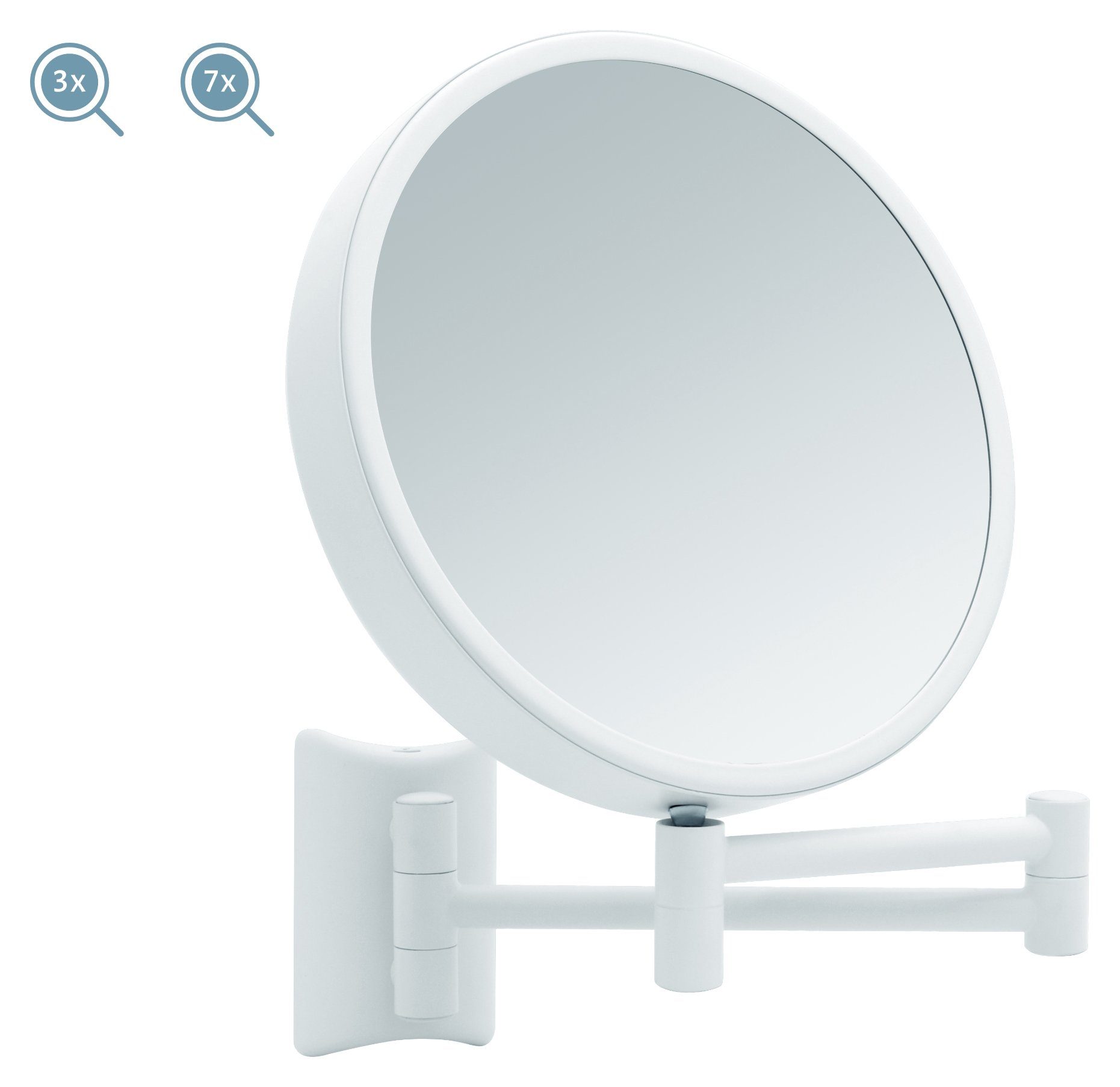 Rasierspiegel / weiß, Schminkspiegel Imola, 3x Vergrößerung 7x 2-seitig, 360° Libaro Kosmetikspiegel