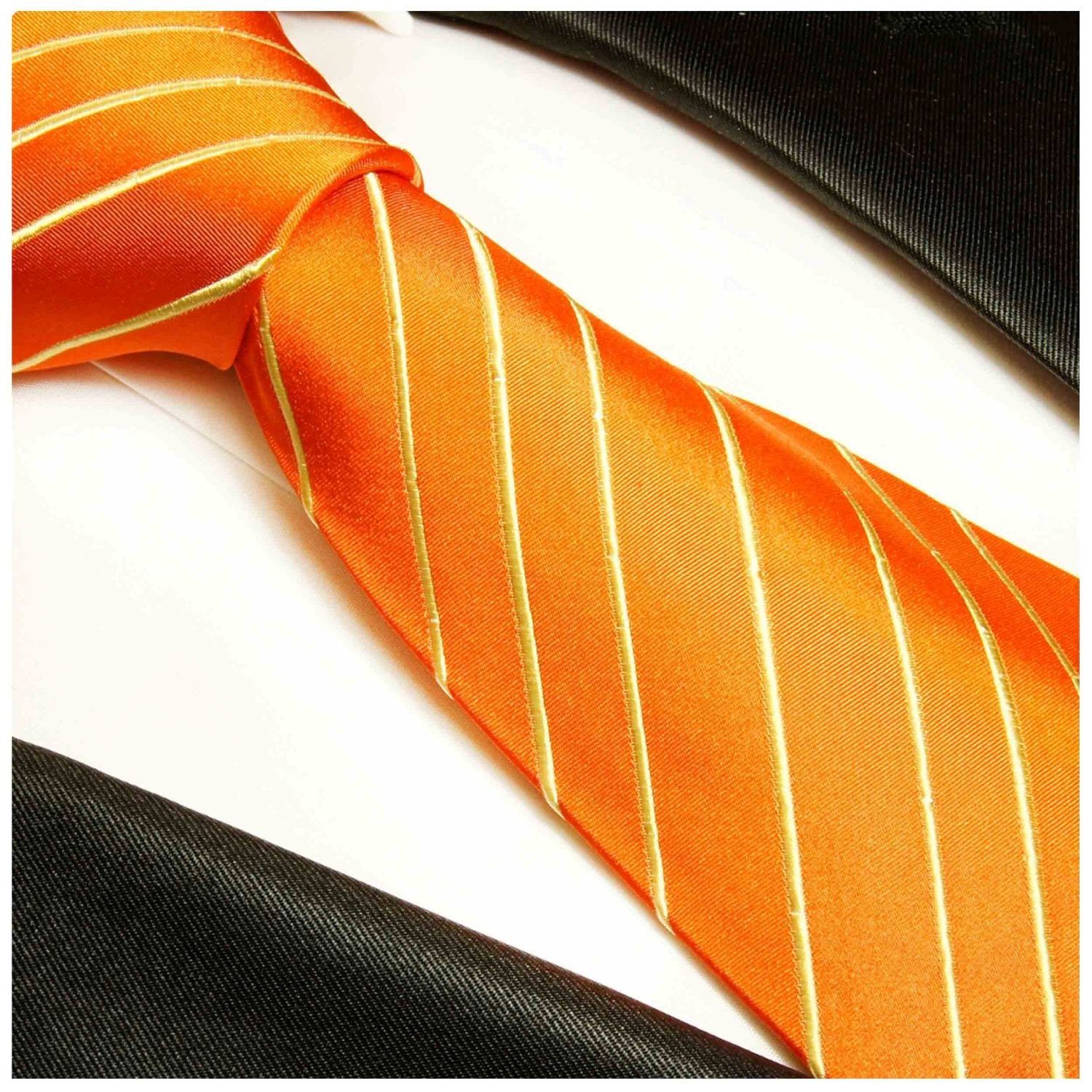 Herren Krawatten Paul Malone Krawatte Designer Seidenkrawatte Herren Schlips modern gestreift 100% Seide Schmal (6cm), orange go