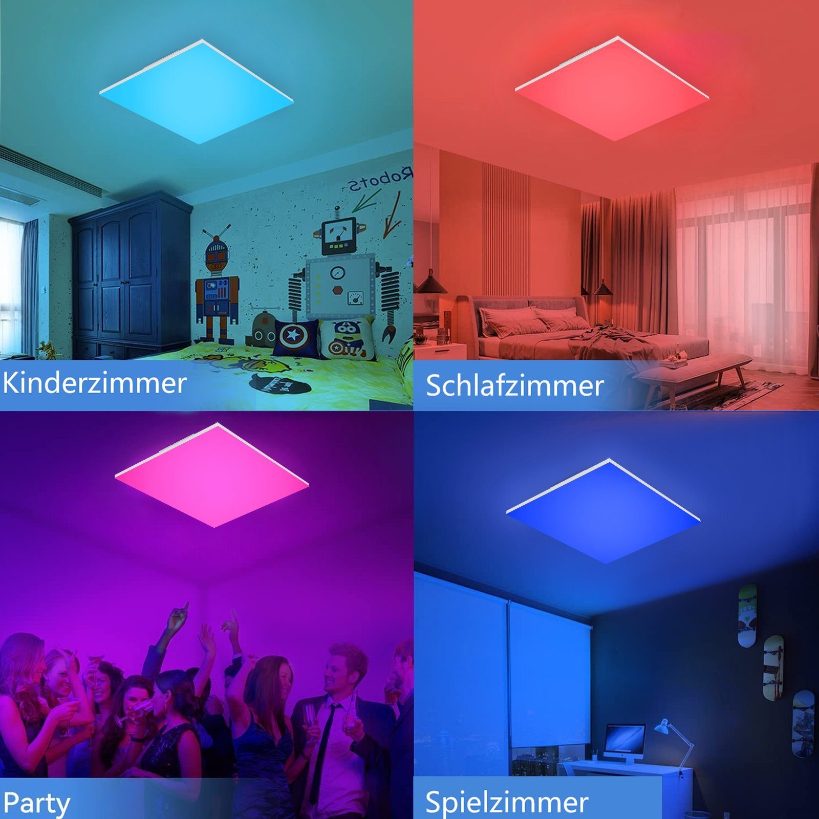 Deckenlampe RGB W, Nettlife Dimmbar Neutralweiß, Farbwechsel, Kinderzimmer Schlafzimmer 45 Spielzimmer, LED 34 * cm Kaltweiß, mit fest Party 45 Fernbedienung Warmweiß, * integriert, 6.5 für LED Panel Eckig