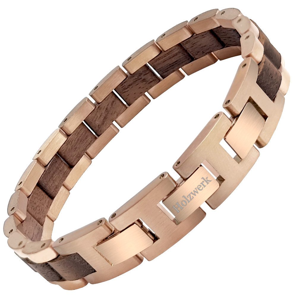 Holzwerk Edelstahlarmband Designer Holz Armband, Armkette Gliederarmband, Holz Unikate inkl. Armbandkürzer, ideal als Geschenk