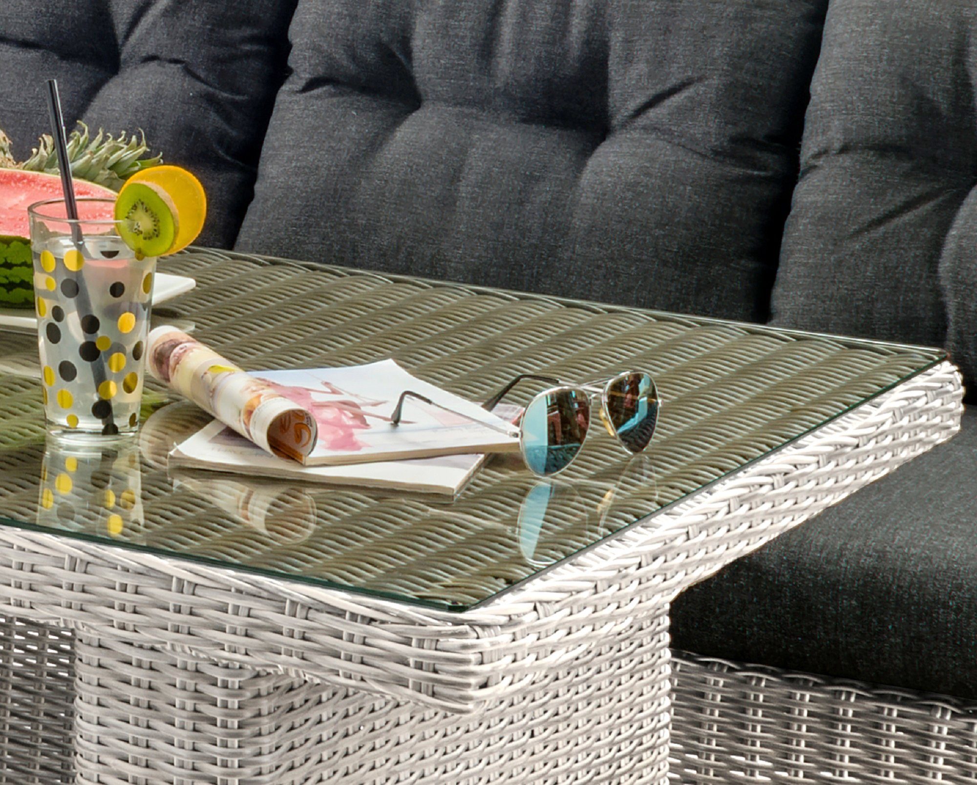 Destiny Gartenlounge-Set RIVIERA, (16-tlg., 2x Schenkel, 1x Tisch, inkl. Auflagen), Aluminium, Polyrattan