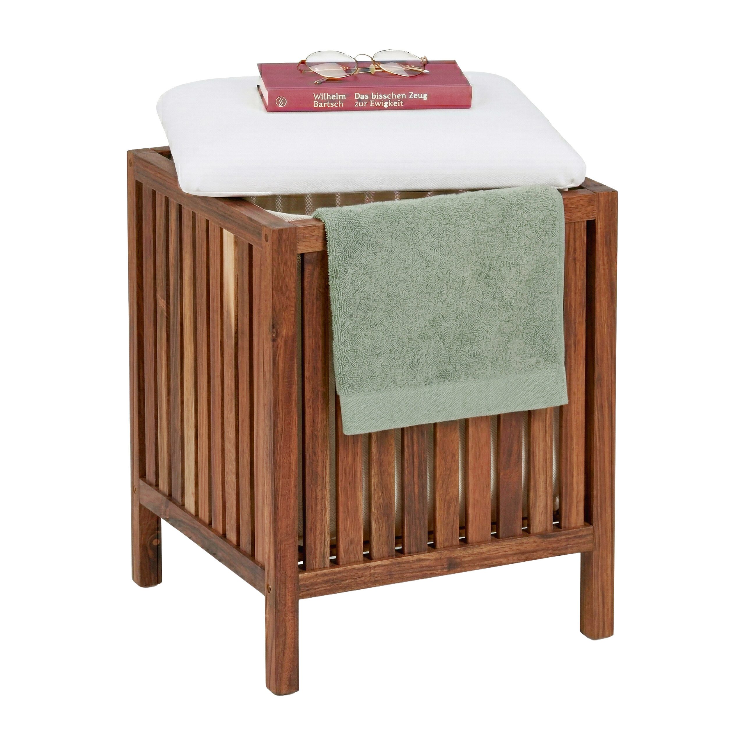relaxdays Wäschetruhe Wäschekorb aus Akazienholz mit Sitz (1 St)