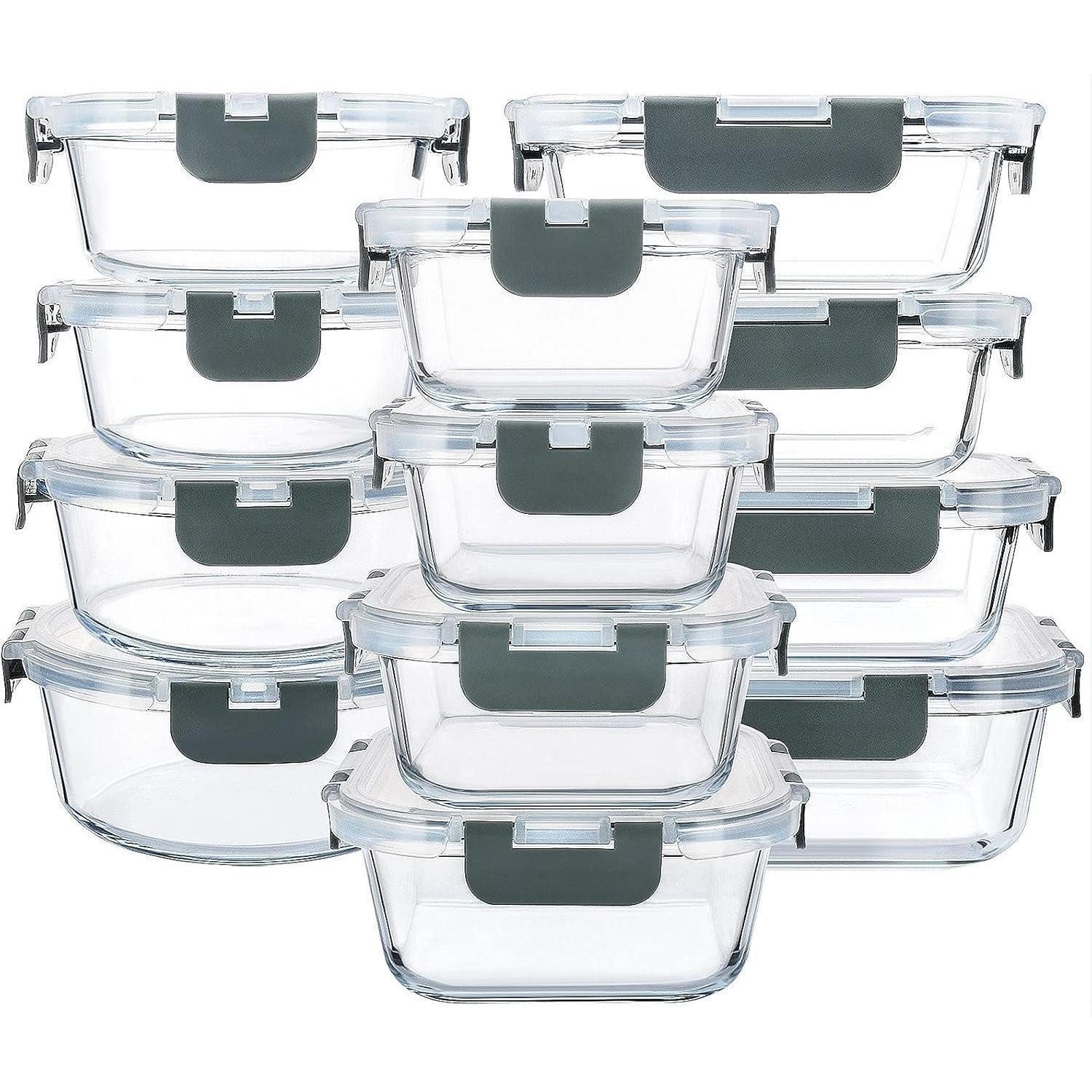LuxusKollektion Vorratsdose Glas-Frischhaltedosen 24-teiliges Set - Behälter mit Deckel - Ofenfest, Glas