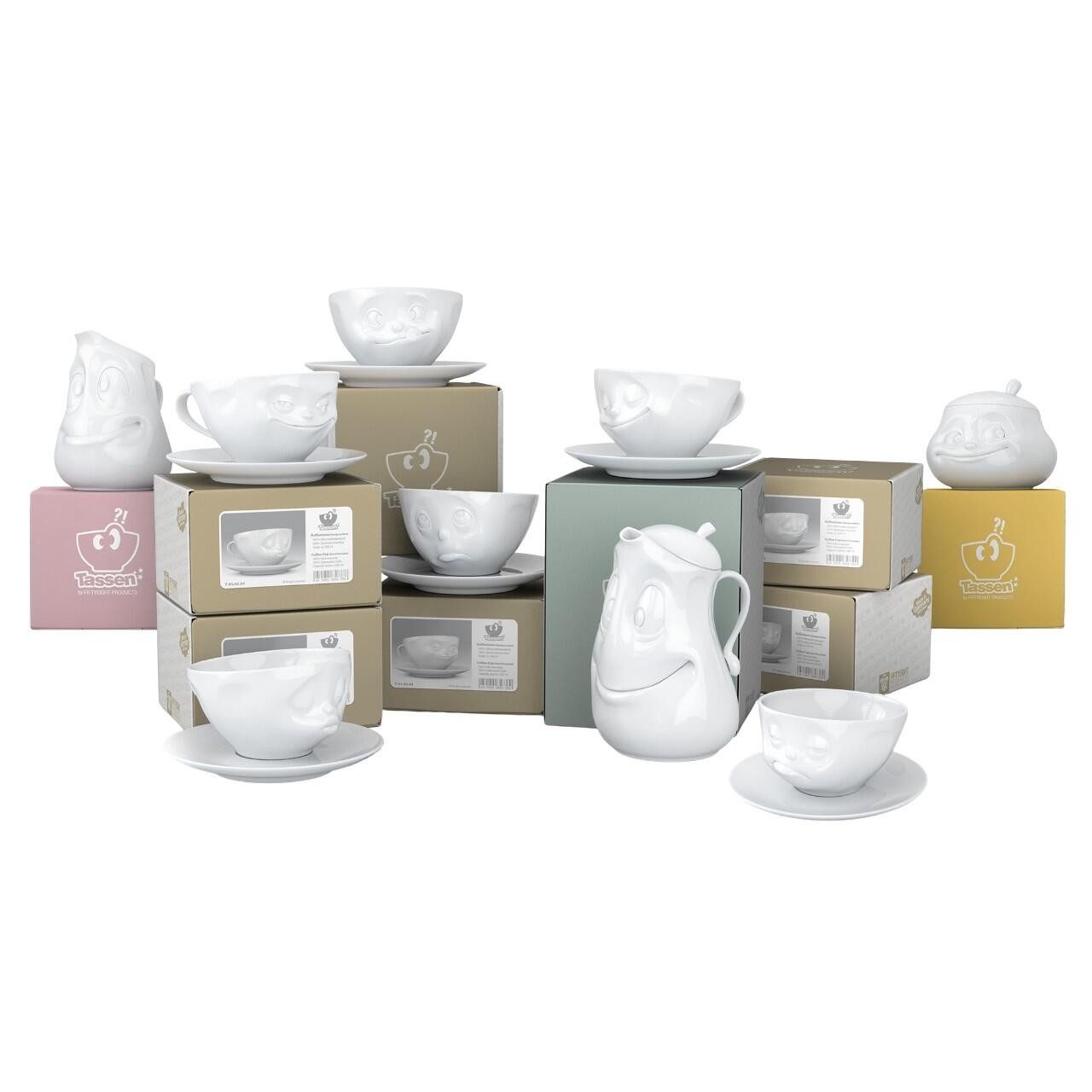 FIFTYEIGHT PRODUCTS Kaffeeservice Kaffeekränzchen-Set 9-tlg. weiß, Hartporzellan Hotelqualität, spülmaschinenfest und mikrowellengeeignet, 100% Made in Germany, Kaffeetassen + Kanne + Kännchen + Zuckerdose
