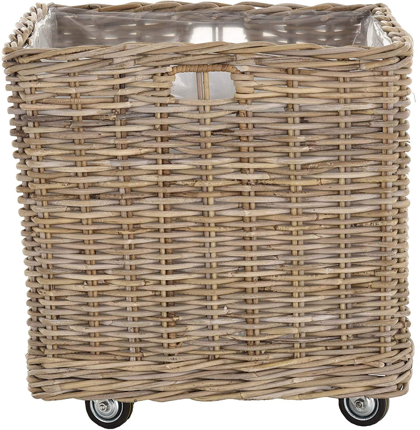 Krines Home Allzweckkorb Pflanzkorb groß Rattan Rollkorb Rattankorb Grau Natur Quadratisch, mit Rollen