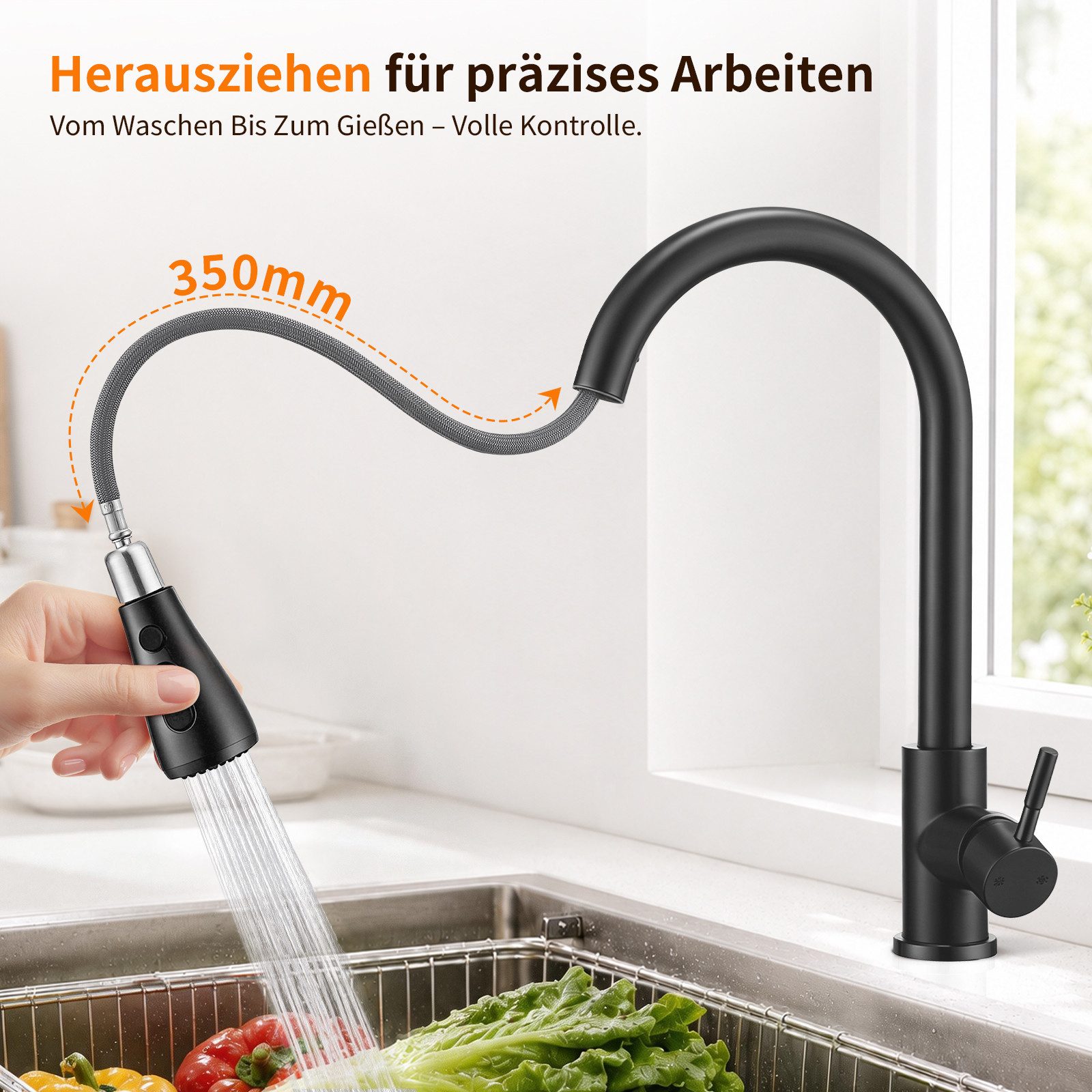 HOMELODY Spültischarmatur Hochdruck Wasserhahn Küche 360° Küchenarmatur mit Ausziehbarer (Mischbatterie, versenkbare Armatur)