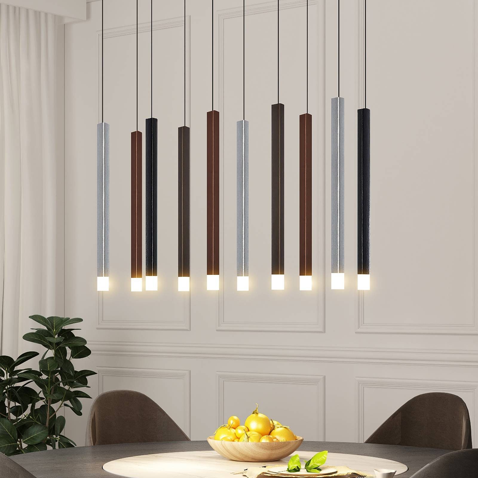 10 Eisen, LED-Leuchtmittel Lucande Modern, warmweiß, Acryl, verbaut, Aluminium, Schwarz, alu, kaffeebraun, Stoika, fest LED-Hängeleuchte dimmbar,