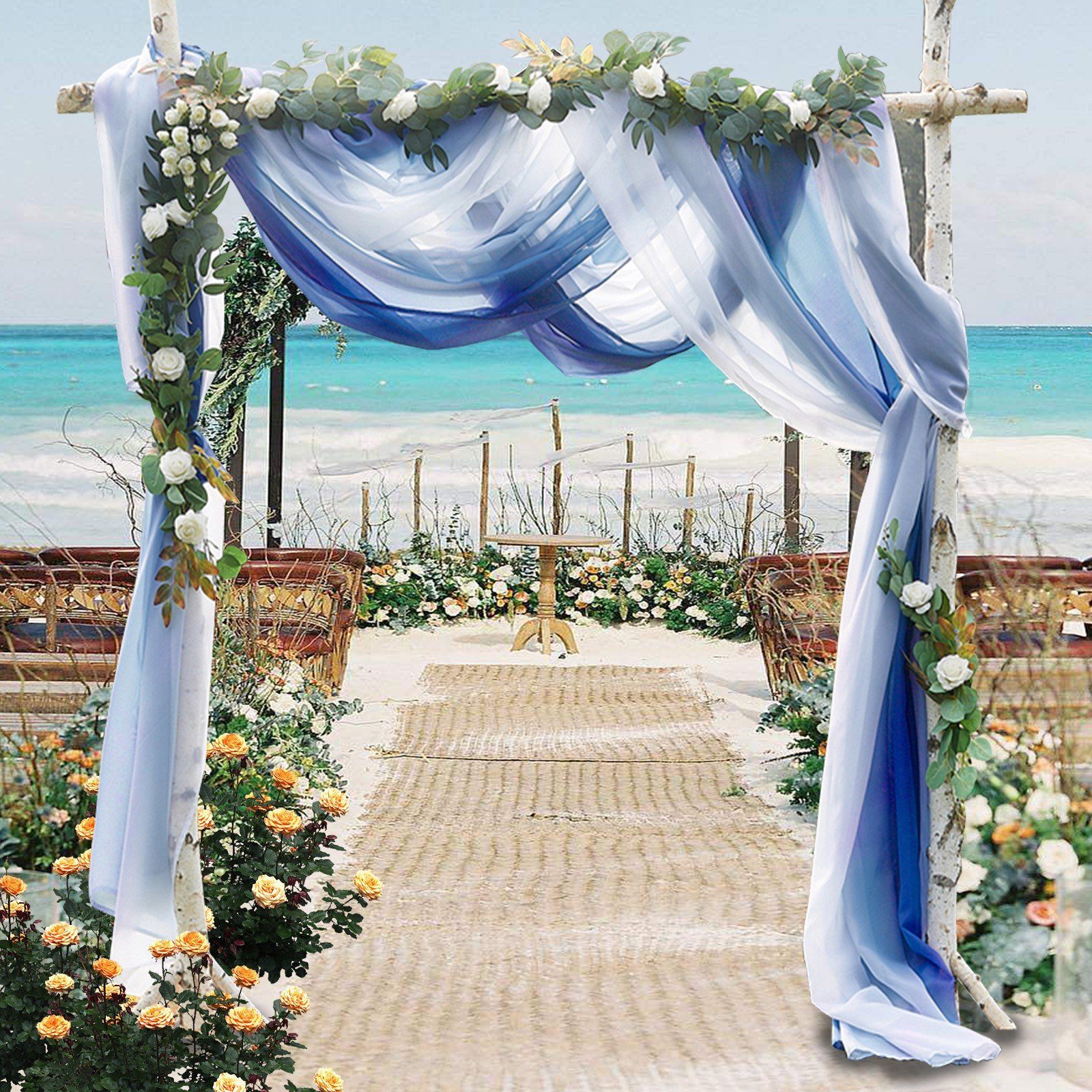 Rasen und Partydekorationen Party für Strandhochzeitshintergründe, Sunicol, Tüll Blau Drape, Deko Bogenvorhäng, Gardinen, Querbehang Bogen- Hochzeitsbogen