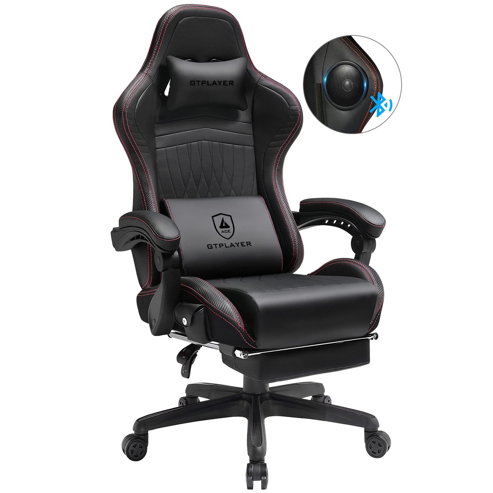 GTPLAYER Gaming-Stuhl ergonomischer Bürostuhl mit HIFI Stereo Lautsprecher, Verbindungsarmlehen beeindrukende Klang-atmosphäre