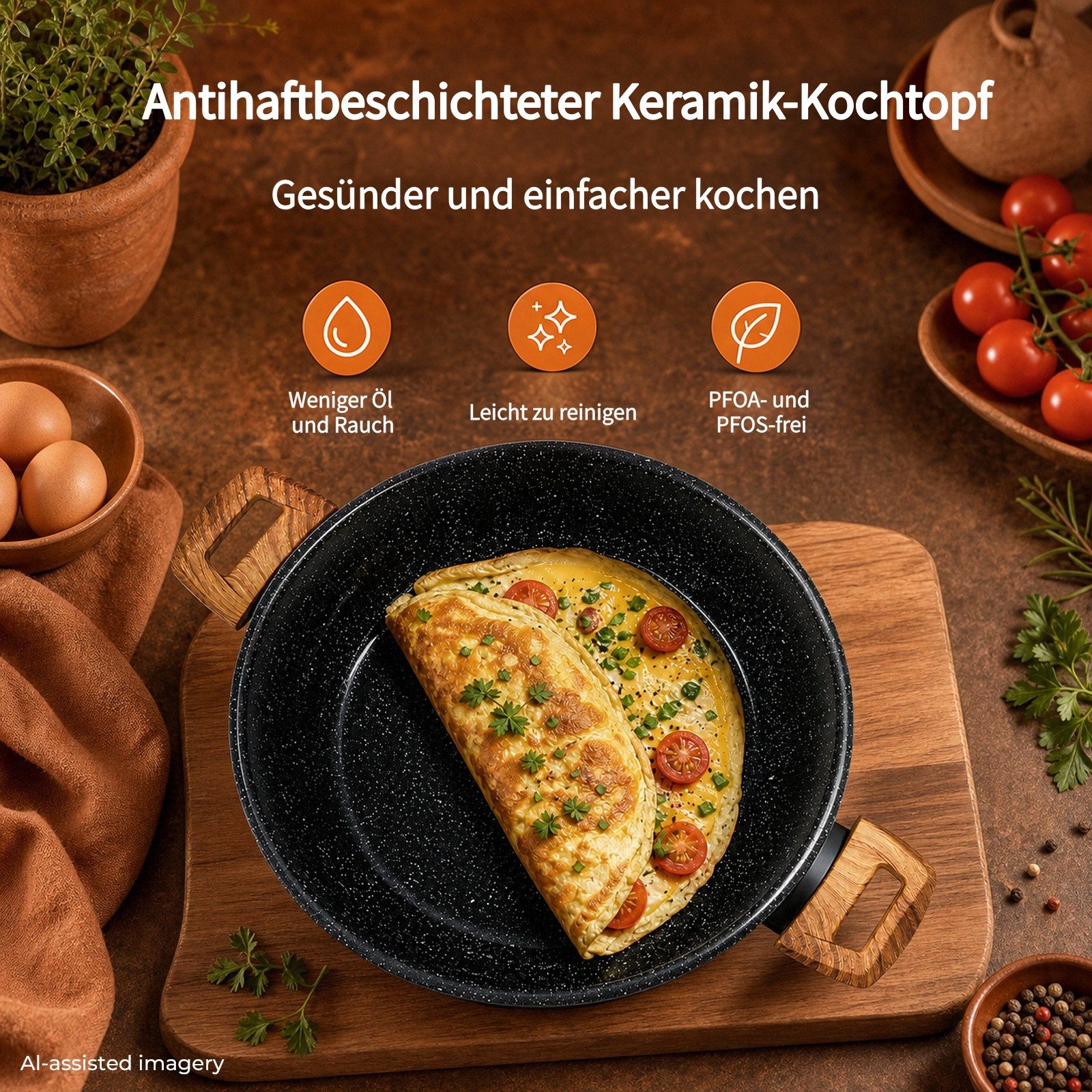 D.Perlla Kochtopf Großer 8,5 Liter-Kochtopf mit Deckel, Antihaftbeschichtung