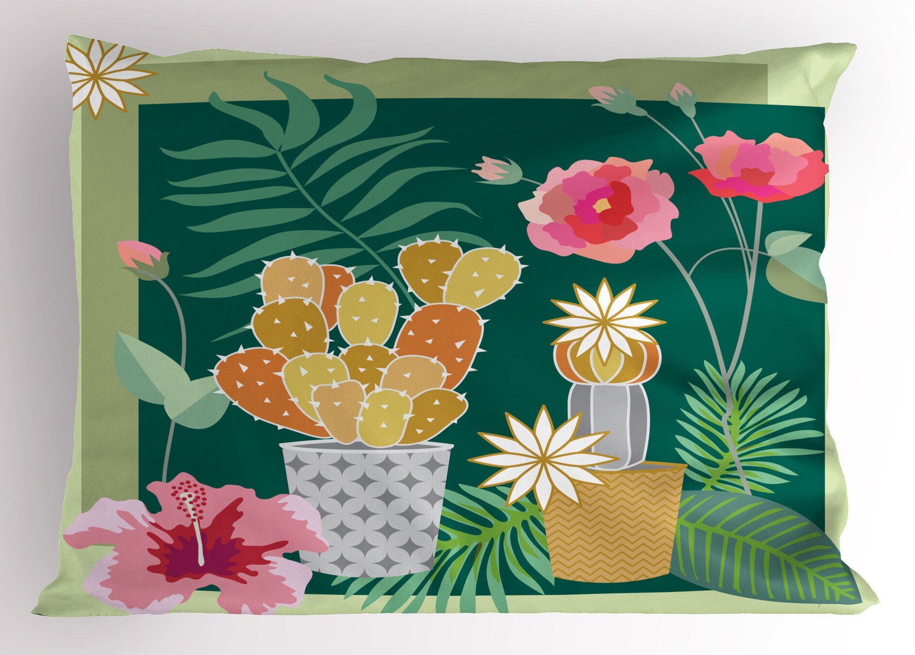 Dekorativer (1 Sukkulenten Size Stück), Abakuhaus Kissenbezüge Hibiscus King Standard Kissenbezug, Kaktus Gedruckter