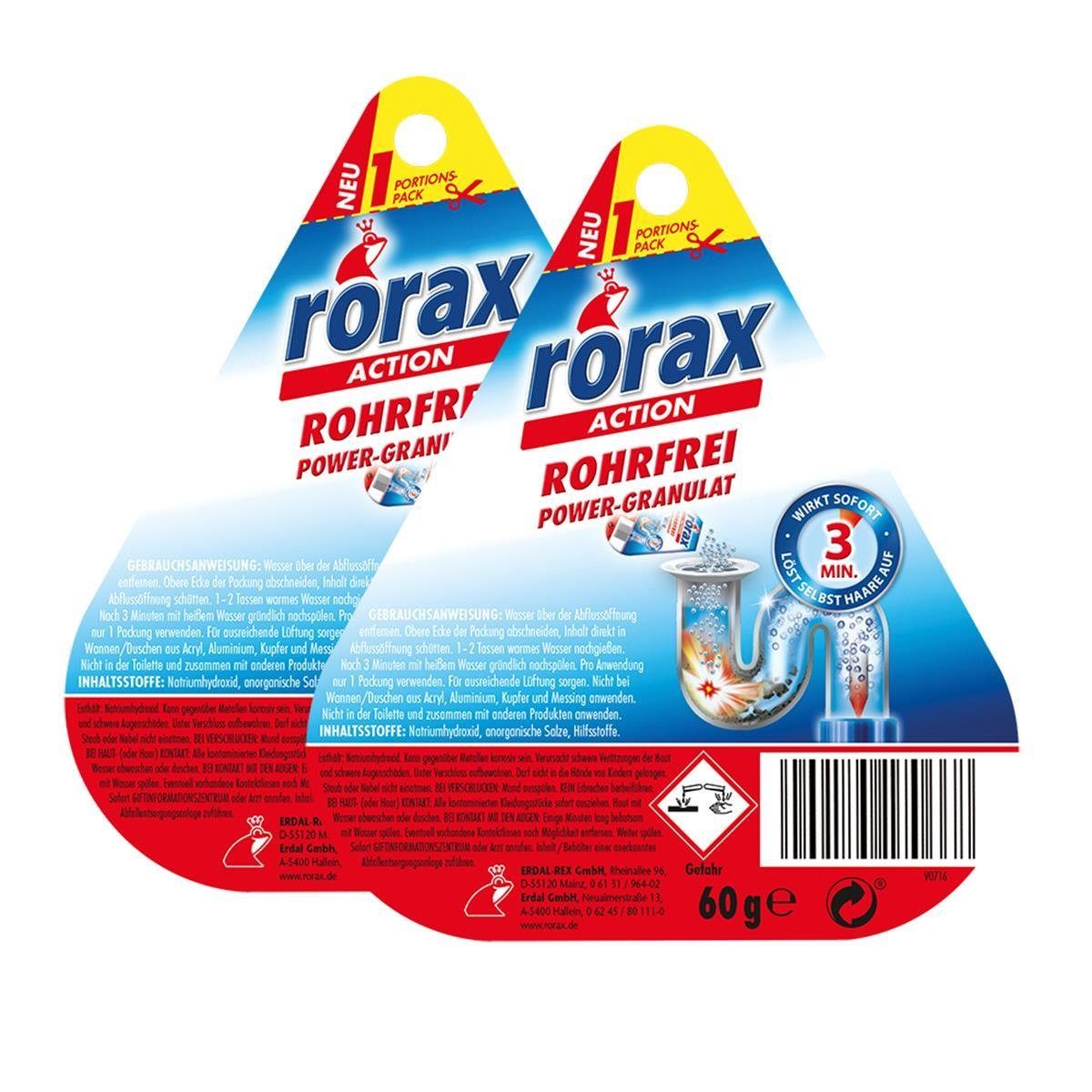 Rohrreiniger 60g Power-Granulat rorax & Wirkt sofort Rohrfrei 2x lös Portionspack rorax -